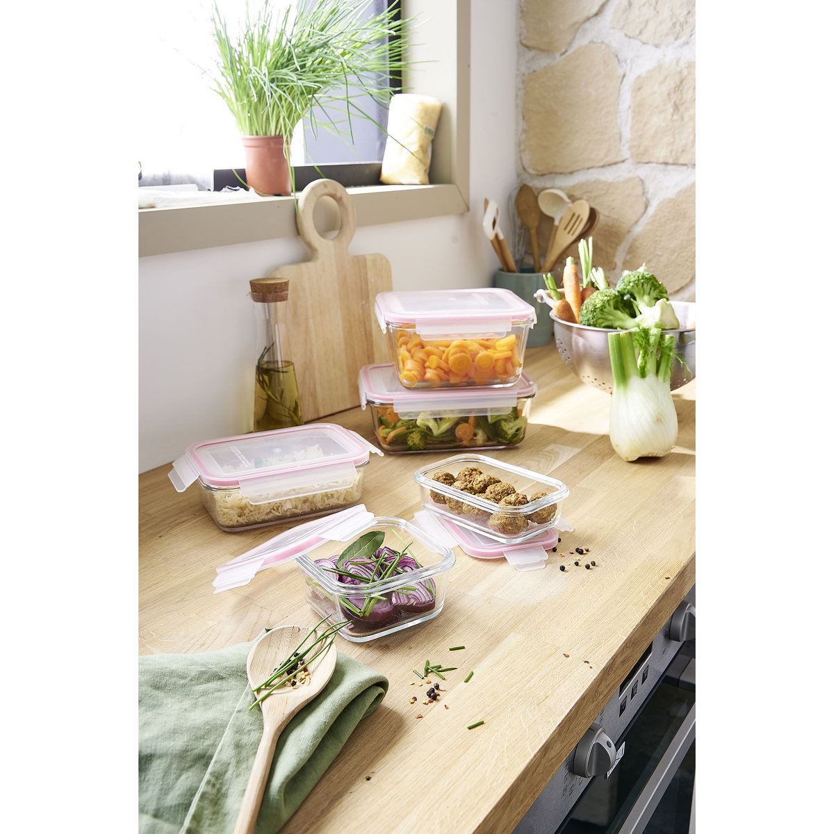 ACTUEL Lot de 3 boîtes carrées en verre