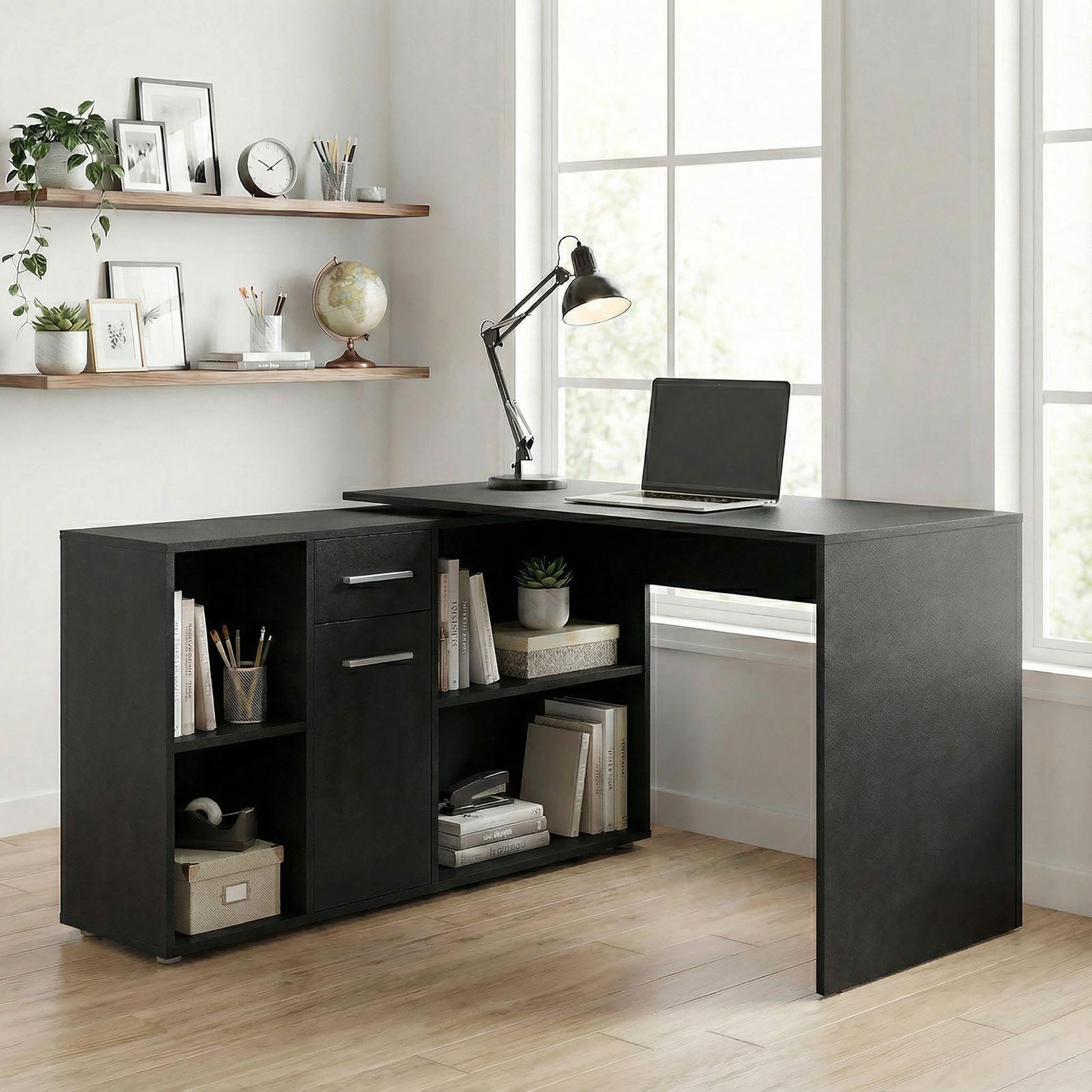 Voir la diapositive 2 : IDIMEX Bureau d'angle carmen avec meuble de rangement