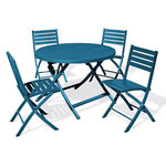 Paris Prix Ensemble Table de Jardin Pliante & 4 Chaises  Marius  110cm Bleu Canard