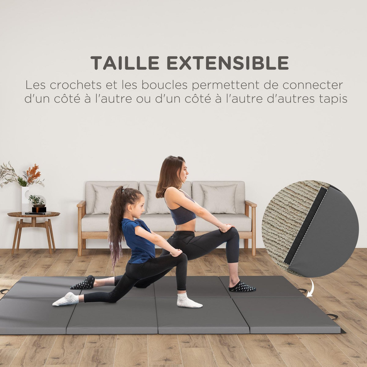 HOMCOM Tapis de gym yoga fitness pliable - poignée - revêtement synthétique - gris