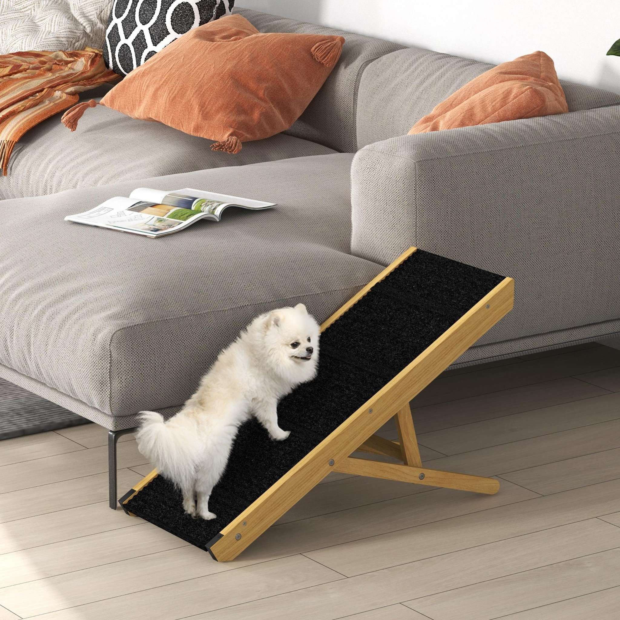 Voir la diapositive 2 : PAWHUT Rampe pour chien et chat - escalier pour chien pliable réglable en hauteur 24-47,5 cm - bois polyester noir