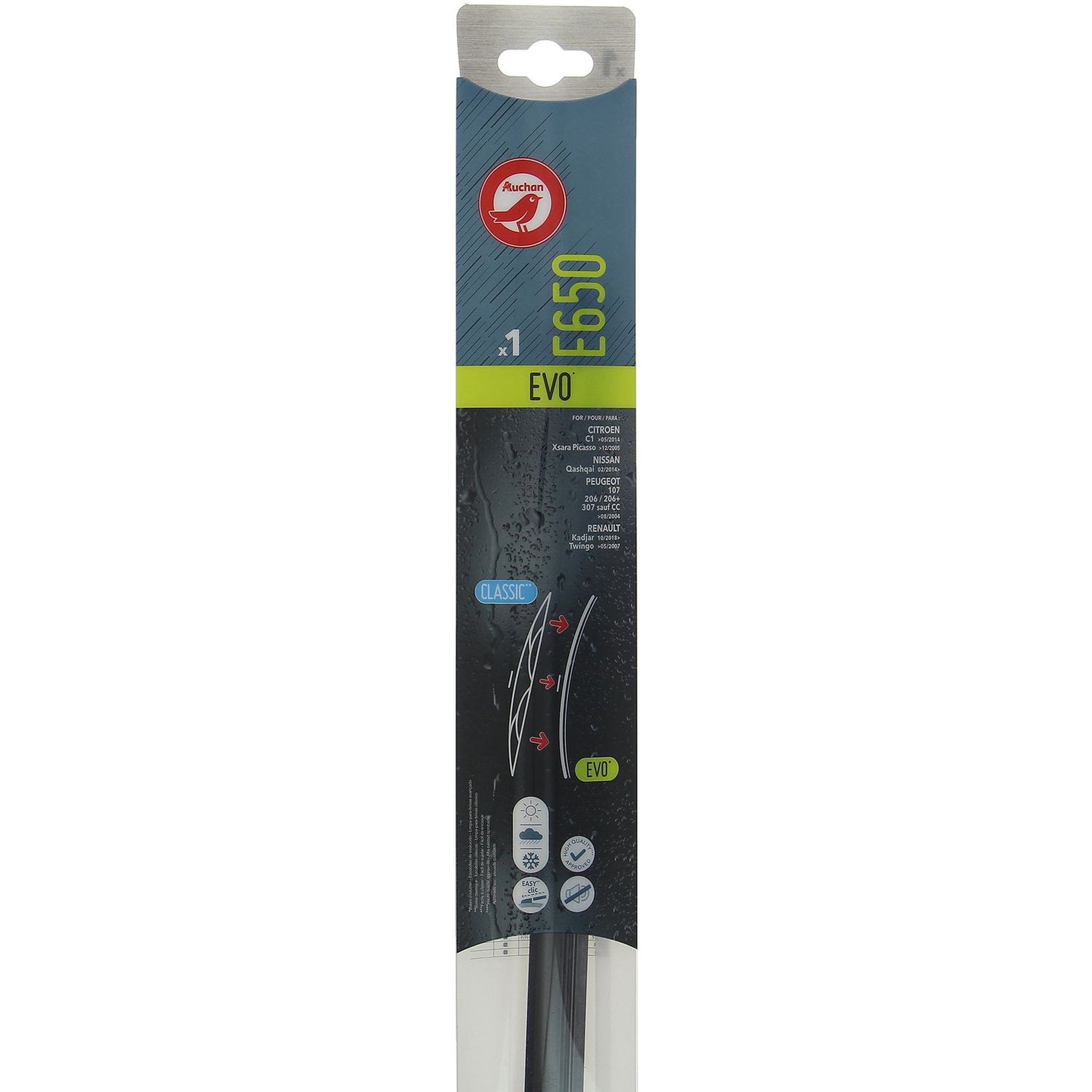 AUCHAN Balai d'essuie-glace EVO E650 65cm pour CITROËN NISSAN PEUGEOT RENAULT