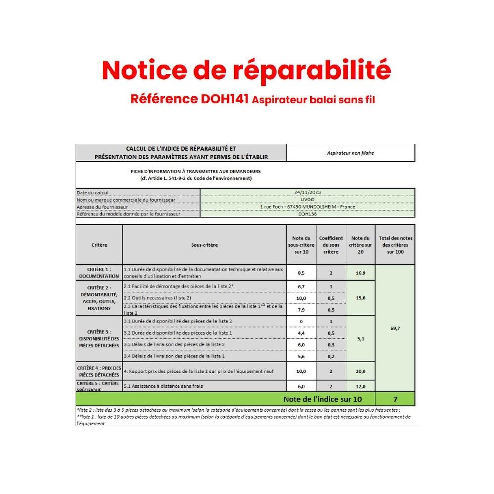Voir la diapositive 3 : LIVOO Aspirateur balai rehargeable 22.2v - doh141