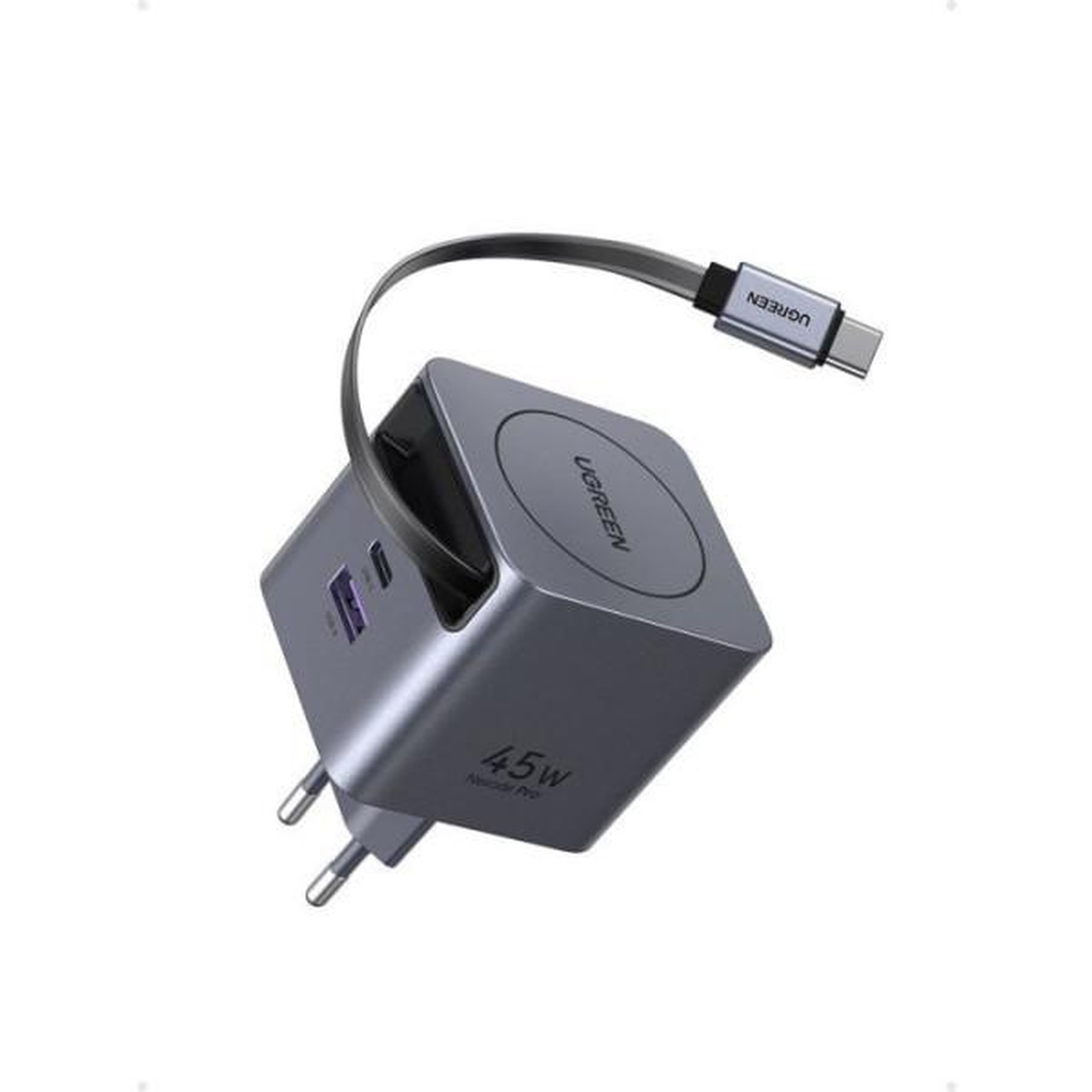 Voir la diapositive 5 : UGREEN Chargeur secteur - ugreen - 45w - usb-a et usb-c - rétractable - noir