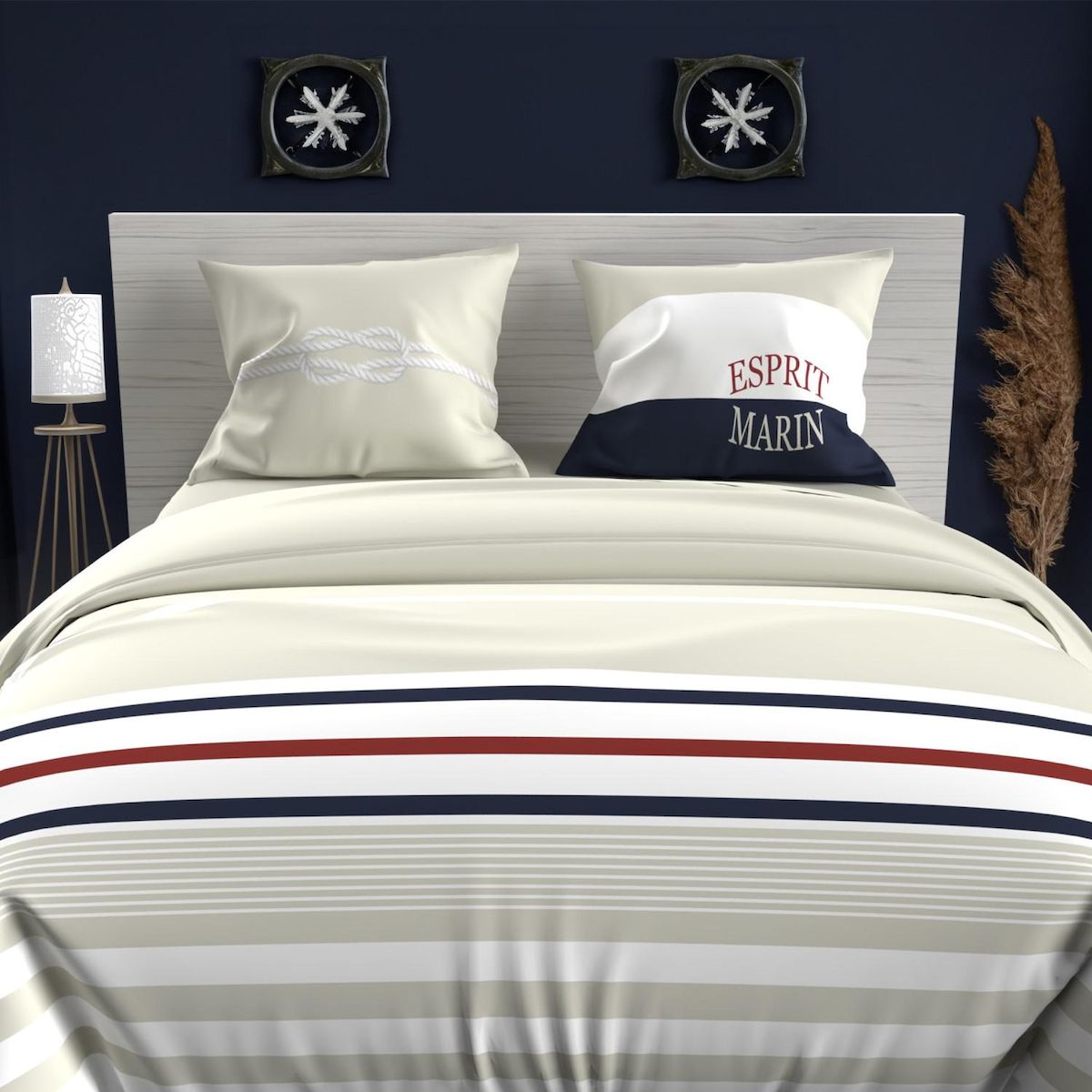 SOLEIL D'OCRE Parure housse de couette en coton 57 Fils MARIN, par Soleil d'ocre