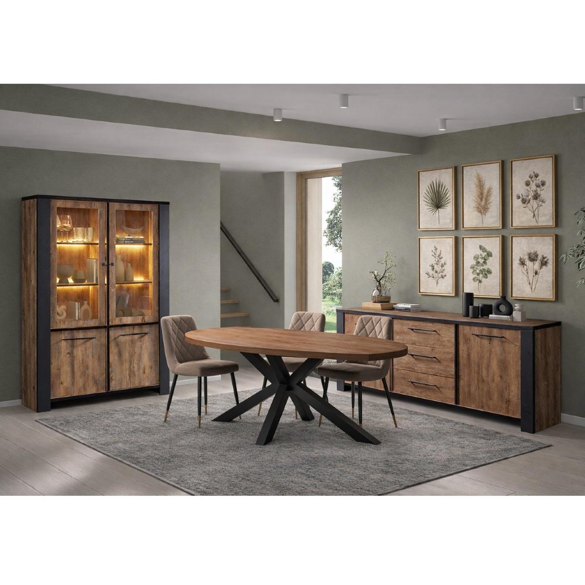 JLC KREATION Salle manger complète led en bois avec table ovale samantha