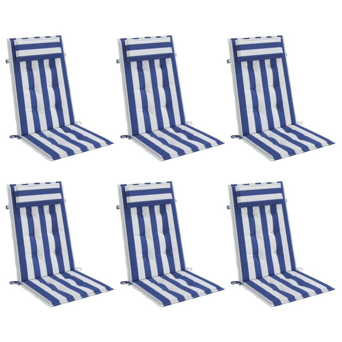 VIDAXL Coussins de chaise a dossier haut lot de 6 rayures bleu/blanc