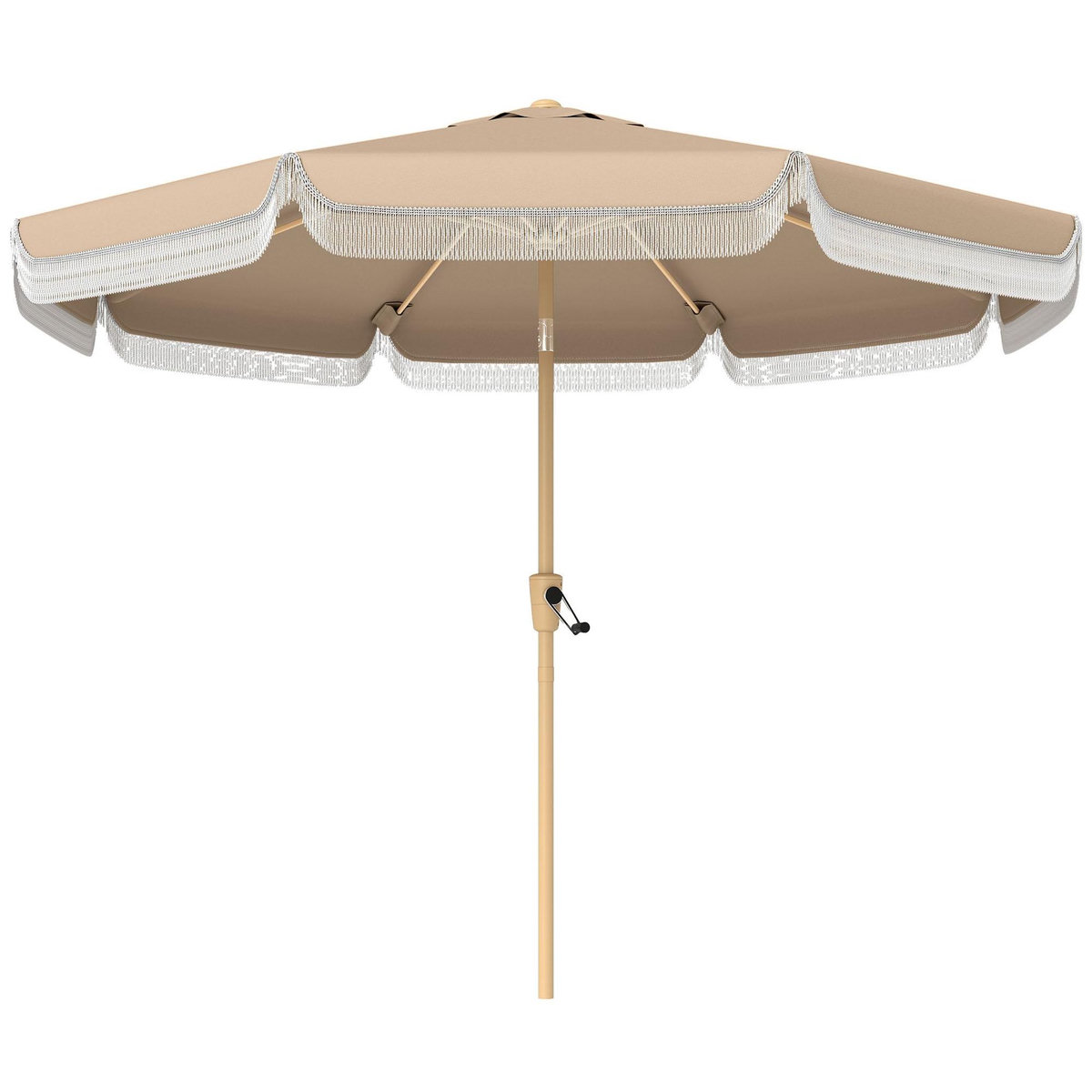 OUTSUNNY Parasol inclinable dia. 2,66m lambrequin ondulé à franges kaki beige