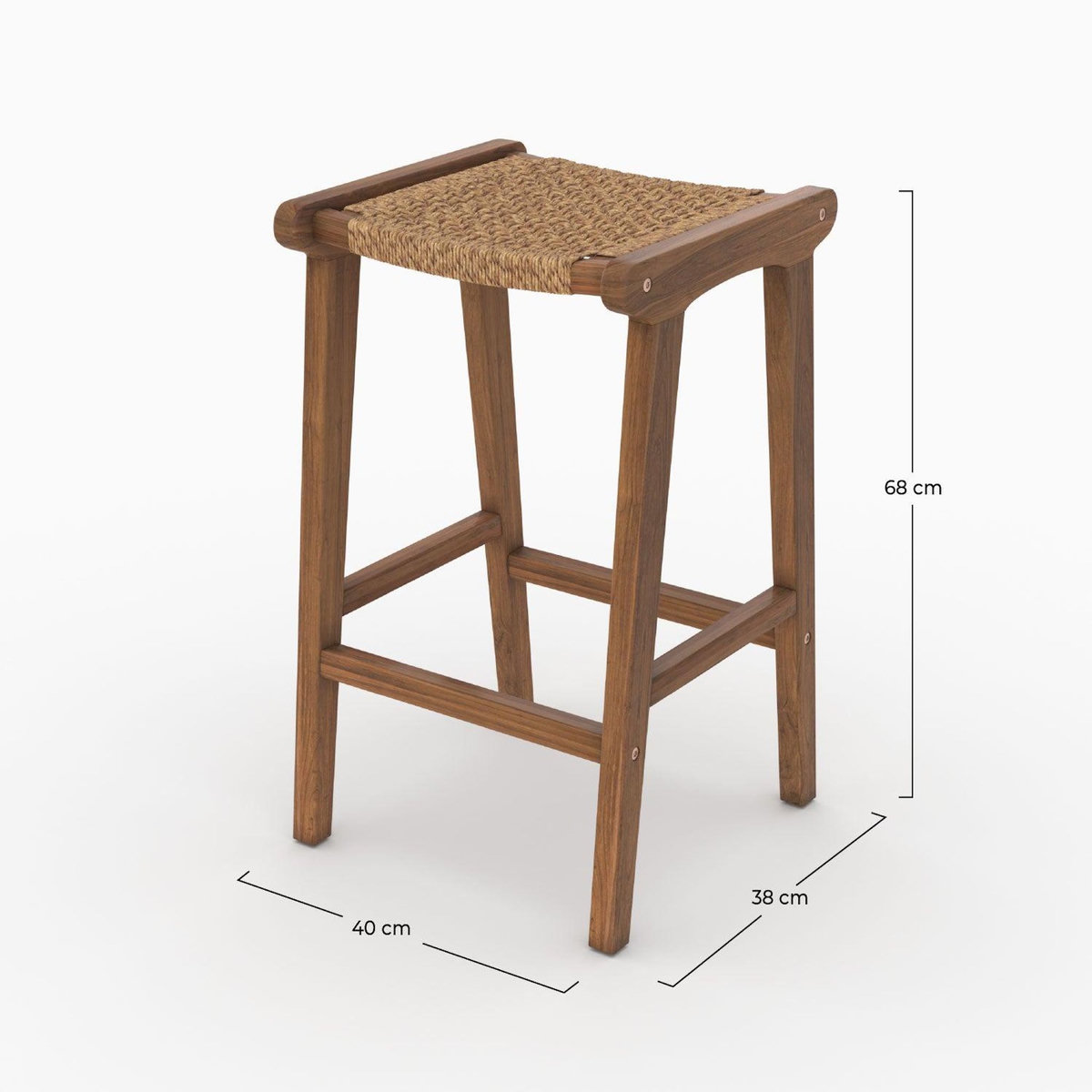 Rendez vous déco Tabouret pour îlot central 66 cm en teck vernis et tissage synthétique-Omaha