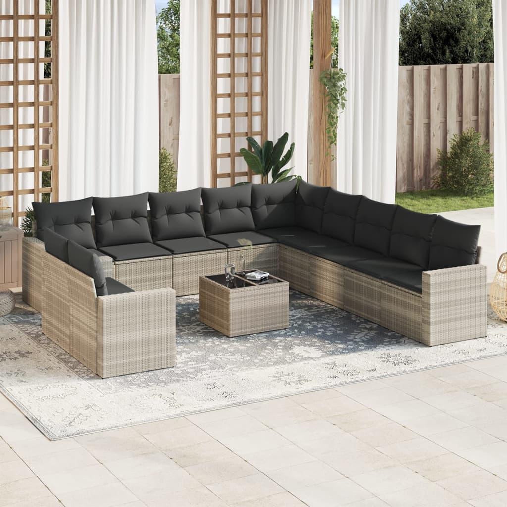 VIDAXL Salon de jardin avec coussins 12 pcs gris clair resine tressee