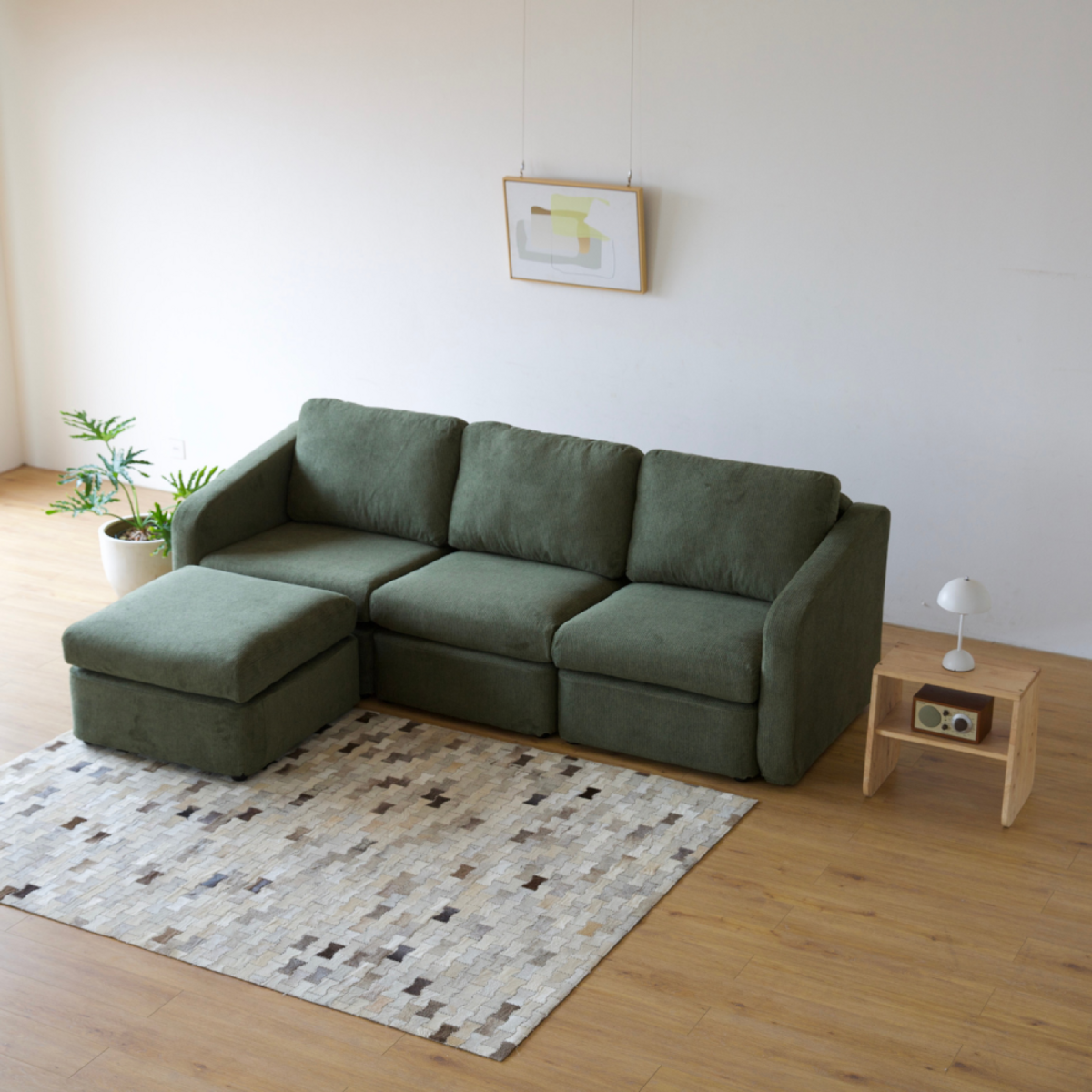 CONCEPT USINE Canapé modulable 3 places vert avec pouf KONEKT