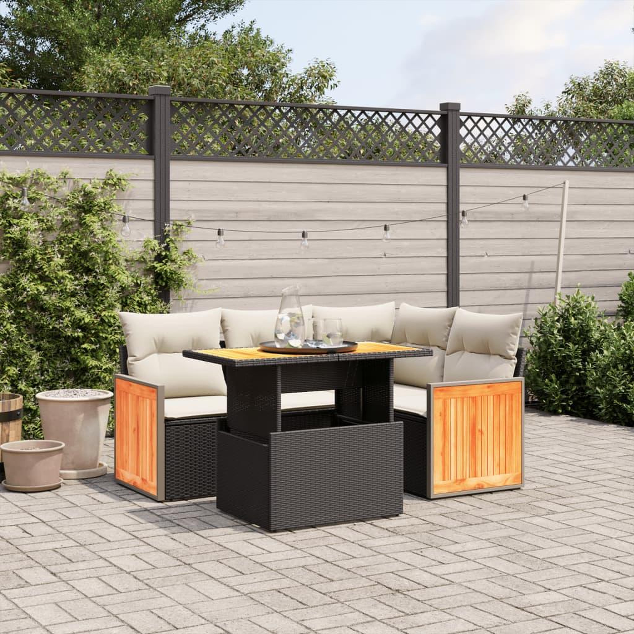 VIDAXL Salon de jardin 5 pcs avec coussins noir resine tressee