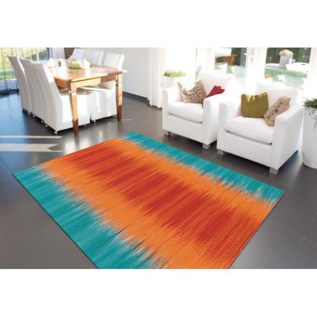 Paris Prix Tapis en Laine Tissé Fait Main  Sunset  Orange & Bleu