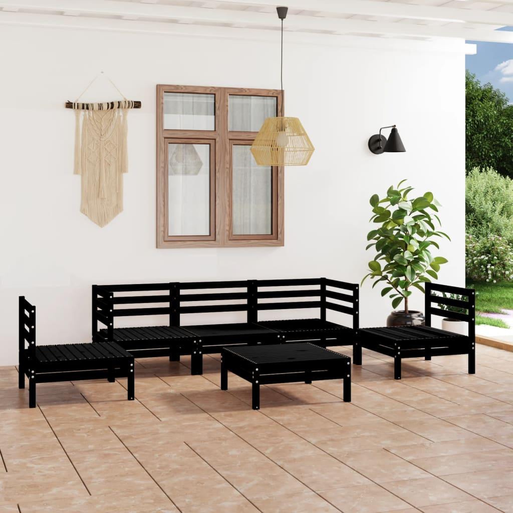 Voir la diapositive 1 : VIDAXL Salon de jardin 6 pcs Noir Bois de pin massif