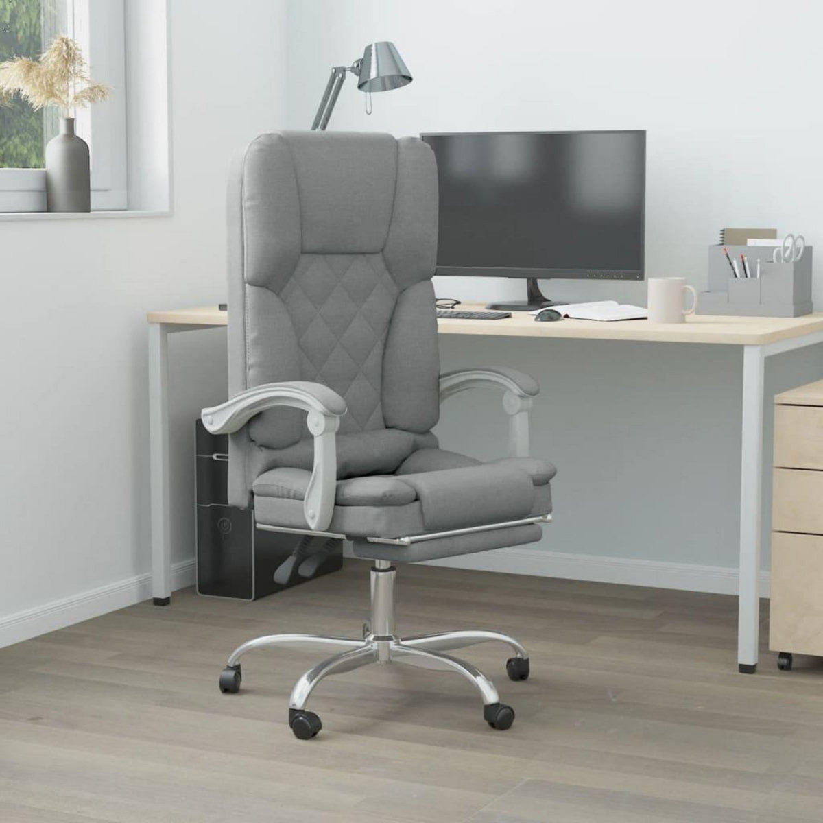 VIDAXL Fauteuil de massage inclinable de bureau Gris clair Tissu