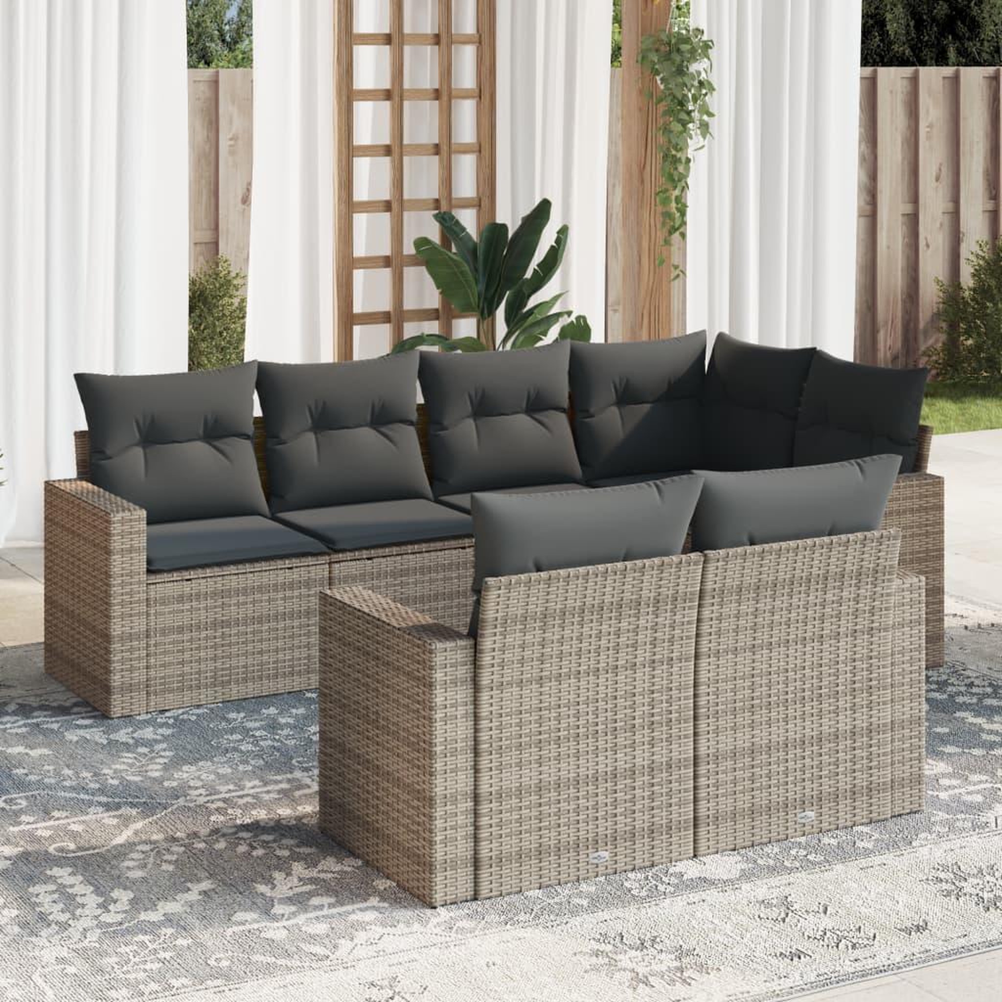 VIDAXL Salon de jardin avec coussins 7 pcs gris resine tressee