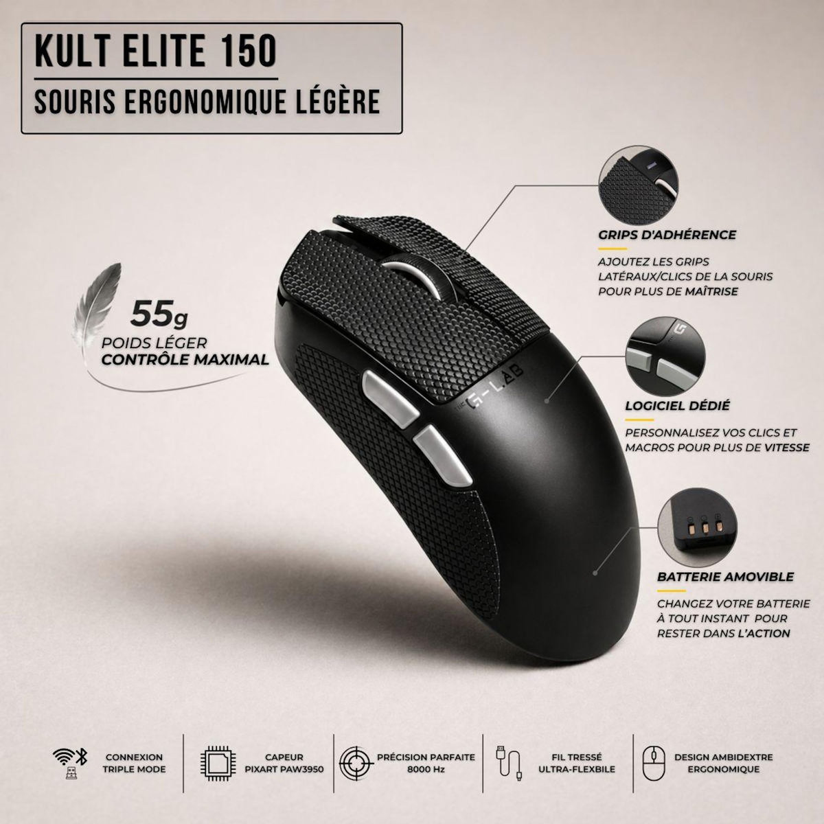 THE G-LAB Souris Gamer Sans Fil KULT ELITE M150