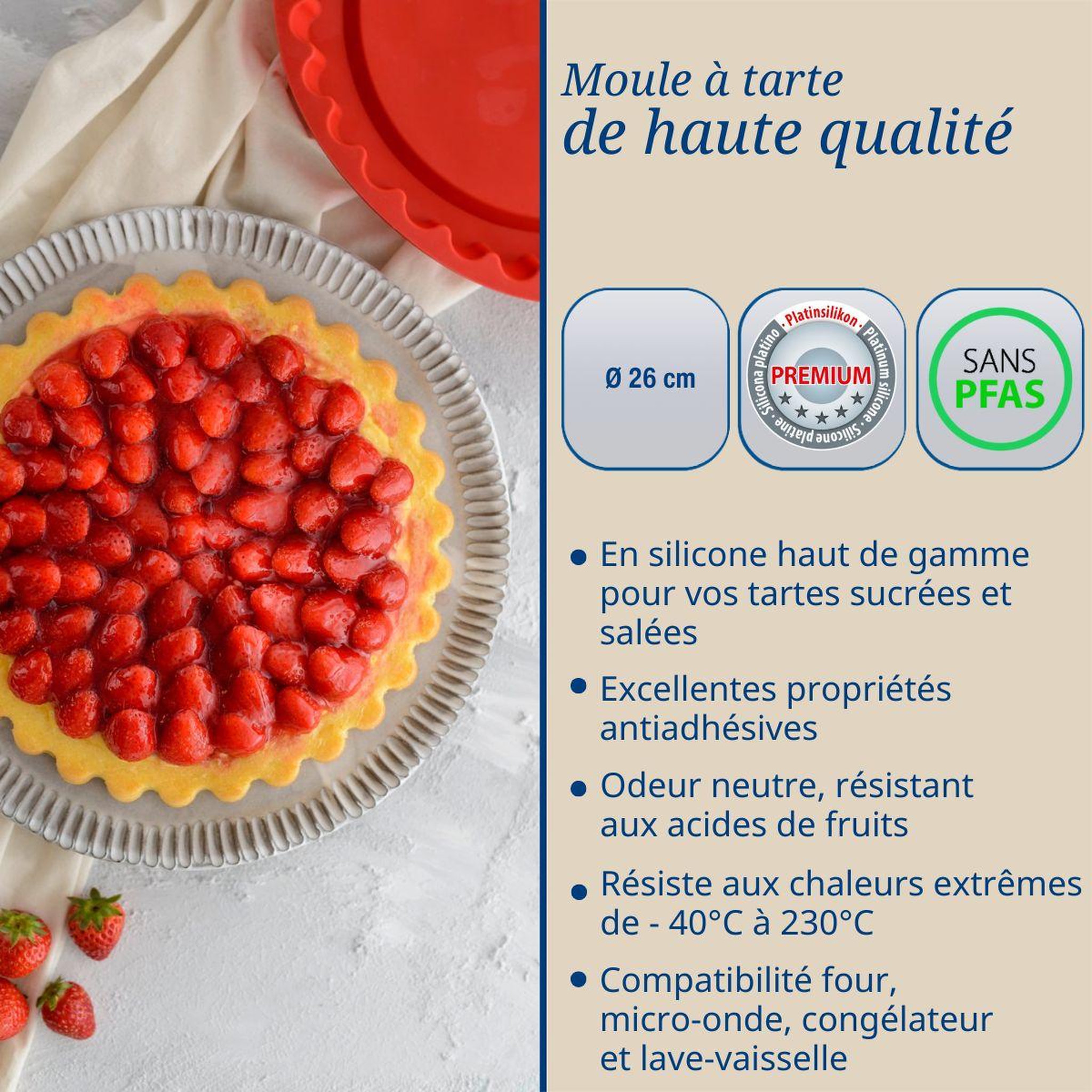 Voir la diapositive 3 : DR.OETKER Moule à tarte en silicone rouge de 26 cm dr. Oetker flexxibel love