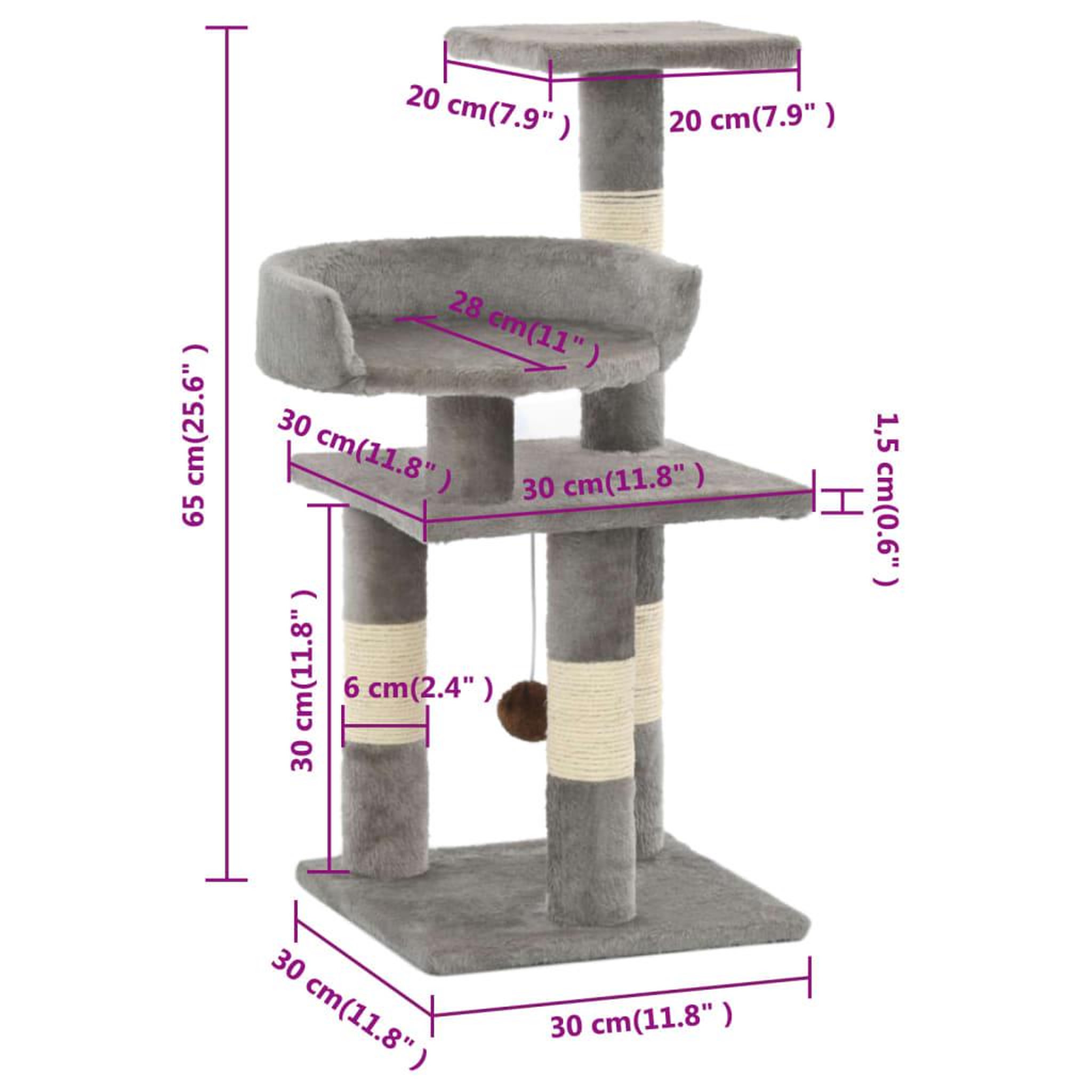 Voir la diapositive 6 : VIDAXL Arbre a chat avec griffoirs en sisal 65 cm Gris