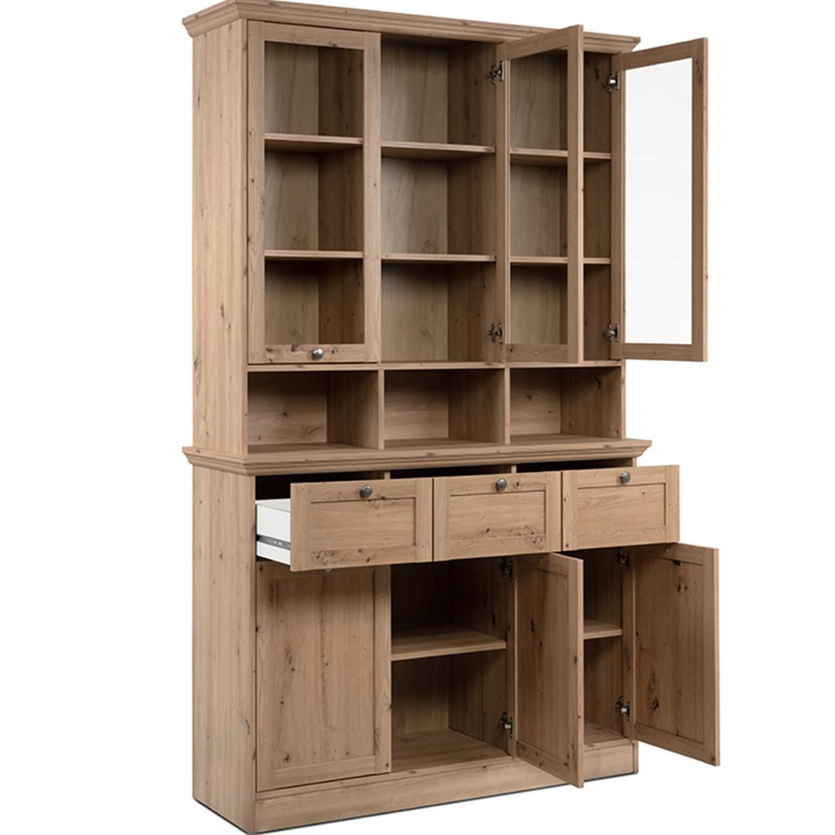 HOMIFAB Buffet haut 6 portes 3 tiroirs effet chêne 120 cm - Saga