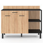 Voir la diapositive 3 : ID MARKET Buffet bas de cuisine 120 cm CINA plan de travail H.83 cm 2 portes + tiroir noir et façon hêtre