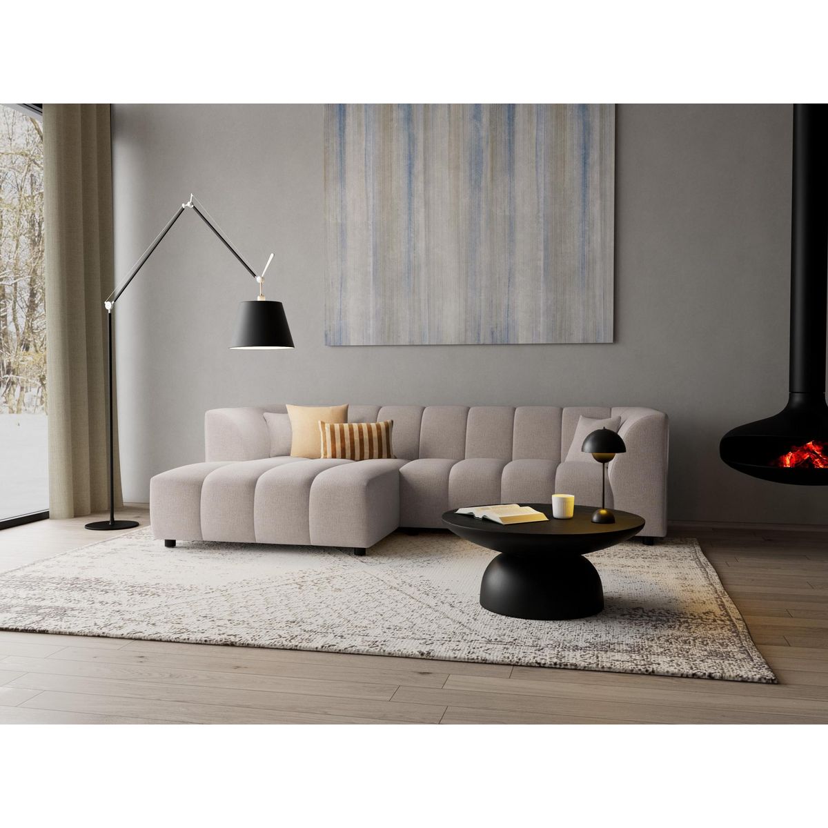 LISA DESIGN Curtis - canapé d'angle gauche 4 places avec accoudoir en tissu texturé