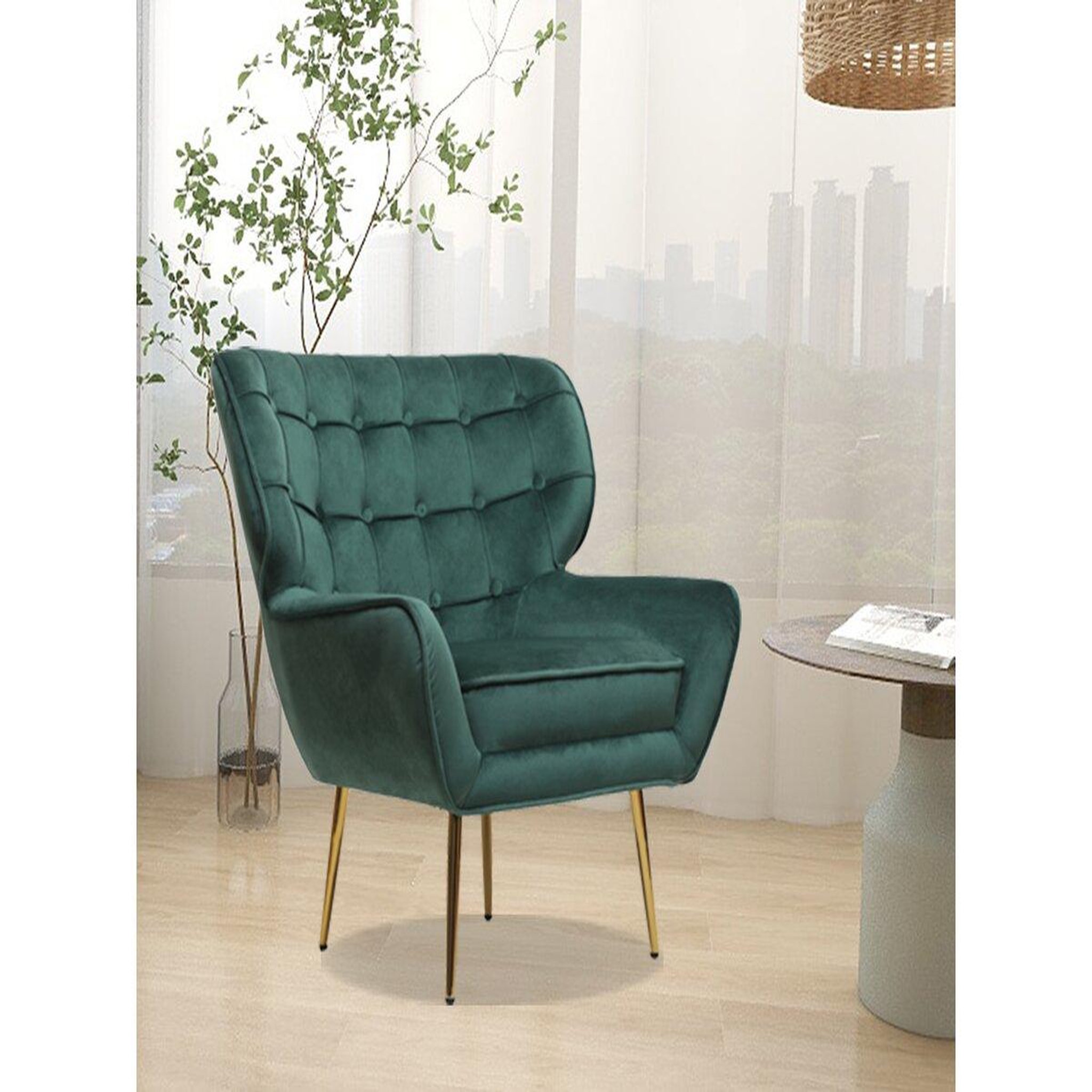 Voir la diapositive 2 : Habitat et Jardin Fauteuil en velours  Austin  - 79 x 71 x 79.5 cm - Vert