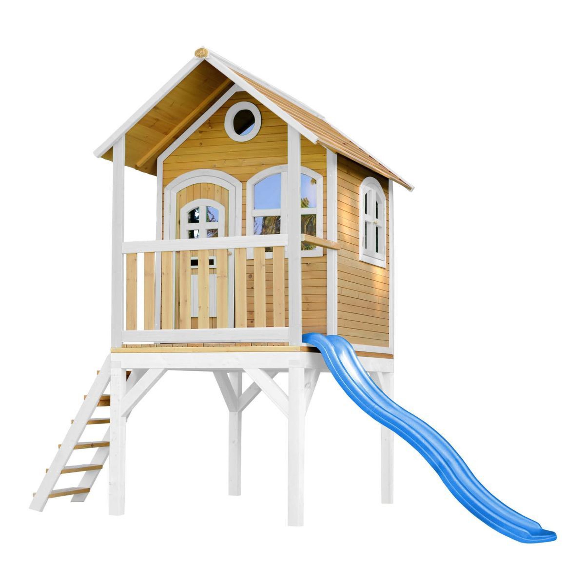 Axi House Maisonnette Sophie marron-blanc toboggan bleu