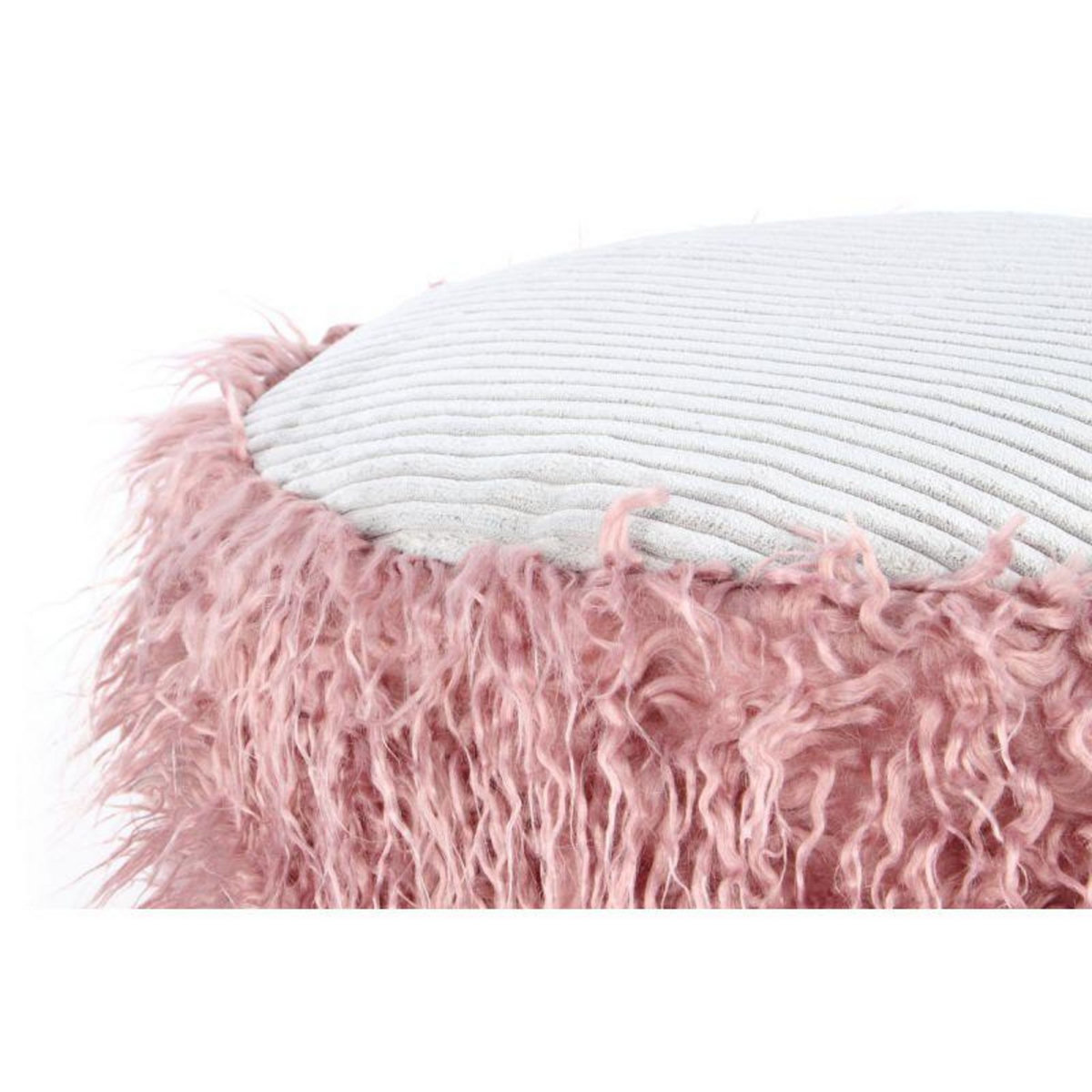Paris Prix Pouf Rond Imitation Fourrure  Bobtail  45cm Rose