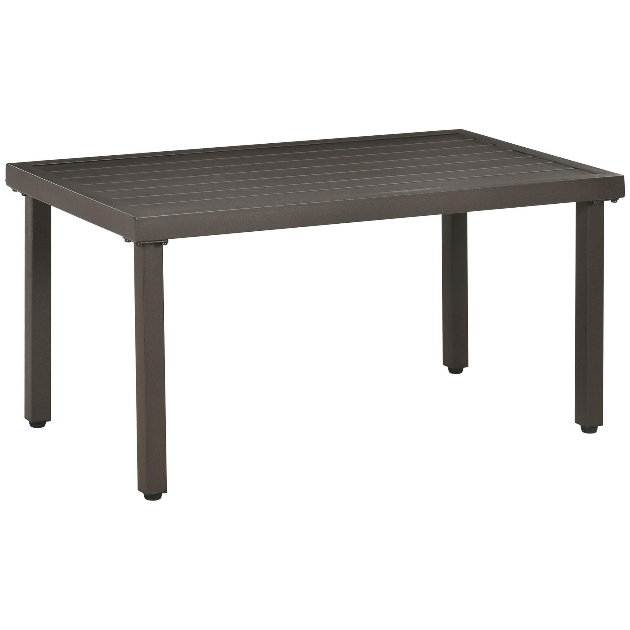 Voir la diapositive 1 : OUTSUNNY Table basse rectangulaire de jardin plateau à lattes pieds réglables dim. 91L x 51l x 46H cm acier marron