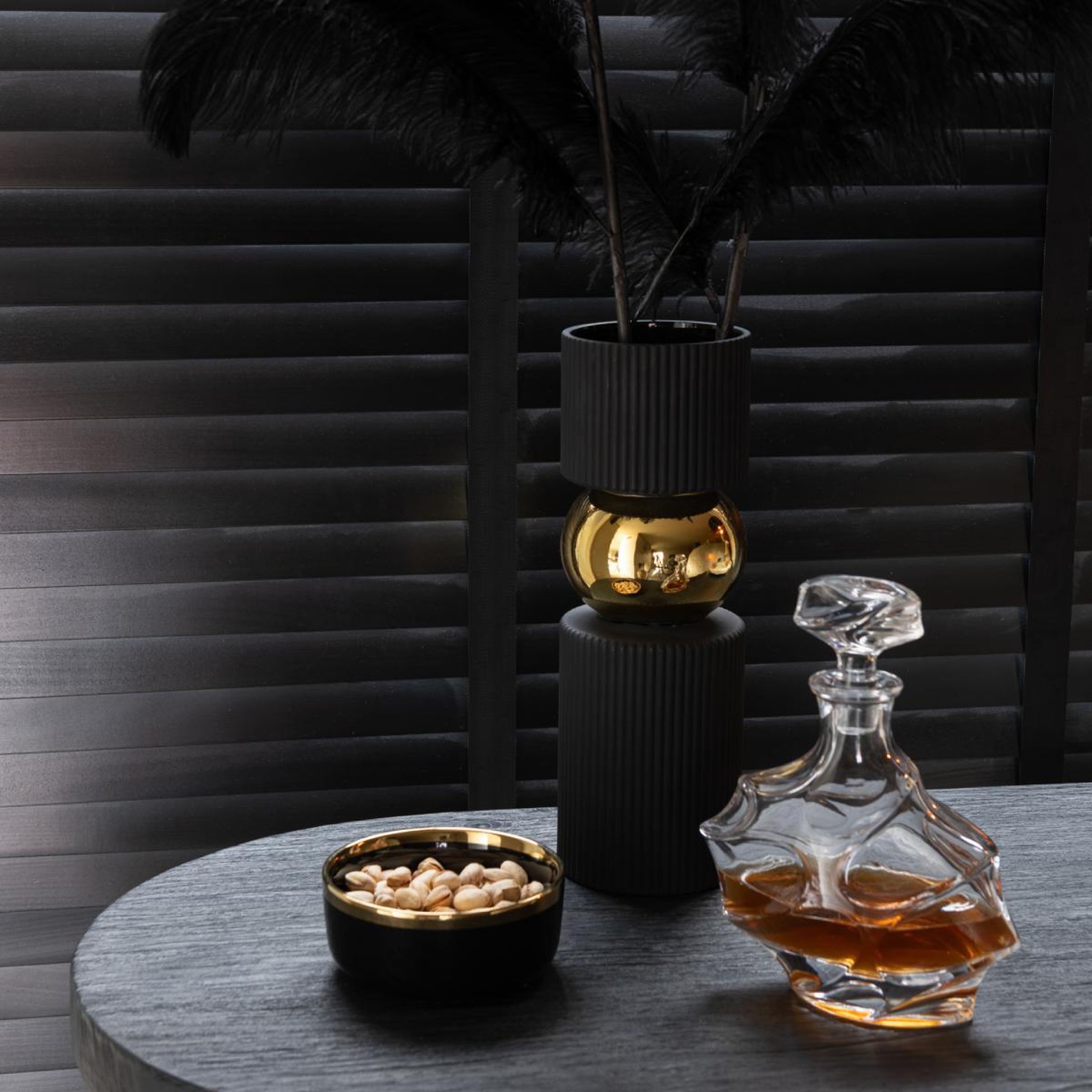 Voir la diapositive 5 : J-LINE Vase Design en Verre  Bonbon  35cm Noir