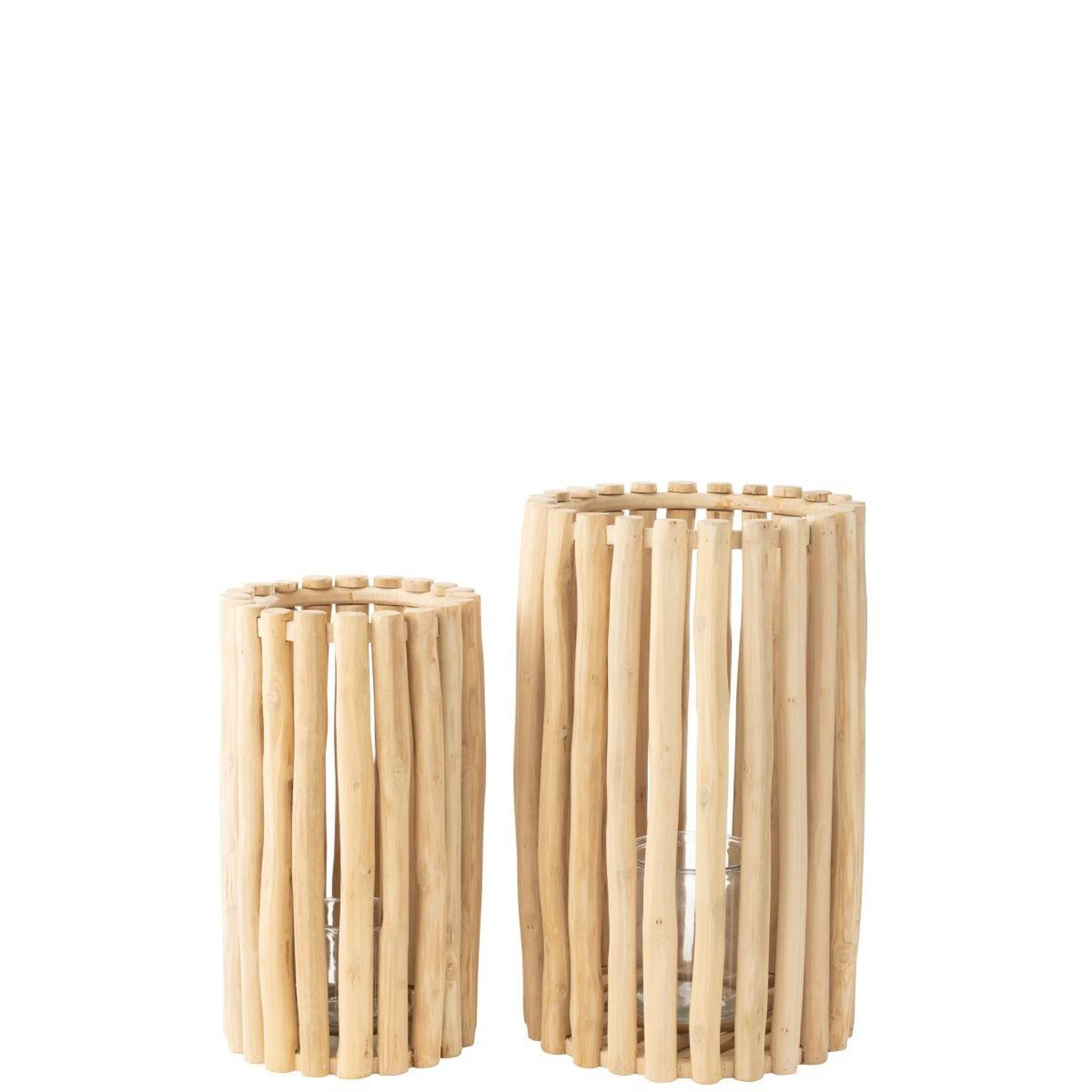 Voir la diapositive 2 : J-LINE Lot de 2 Lanternes en Teck  Myrtle  60cm Naturel