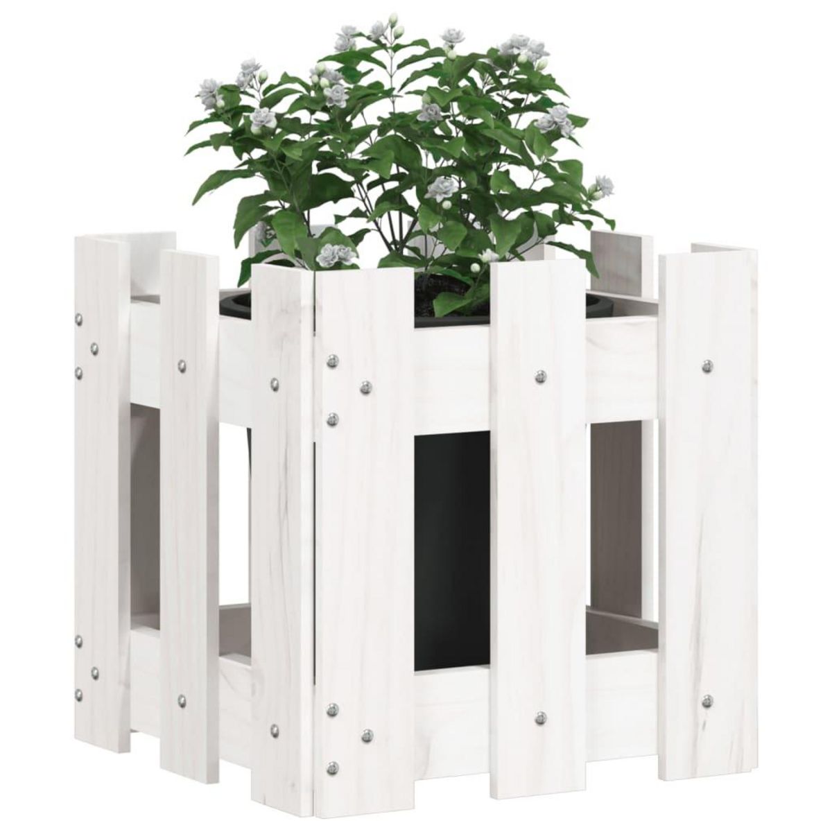 VIDAXL Jardiniere avec design de cloture blanc 30x30x30 cm pin massif