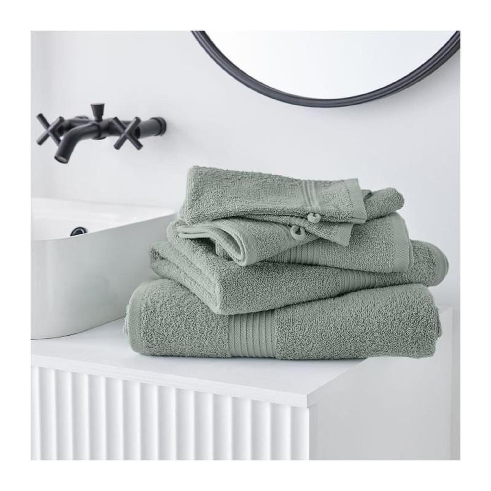 Voir la diapositive 2 : Today TODAY Essential - Lot de 10 serviettes de toilette 50x90 cm 100% Coton coloris céladon