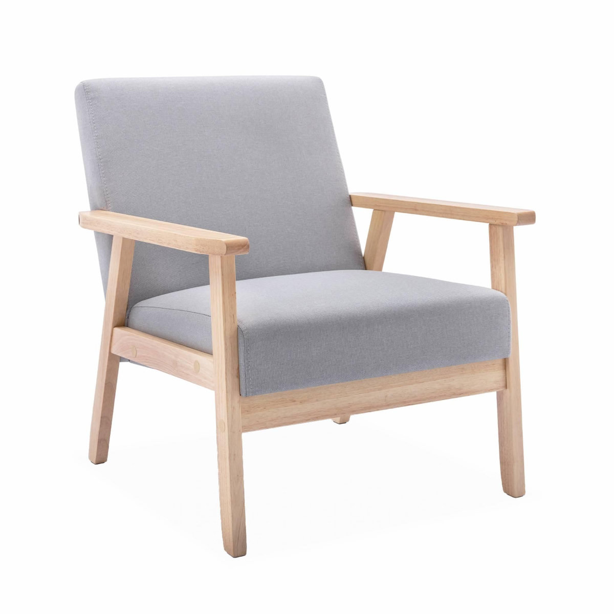 SWEEEK Fauteuil scandinave en bois et tissu gris clair. Isak. L 64 x P 69.5 x H 73cm