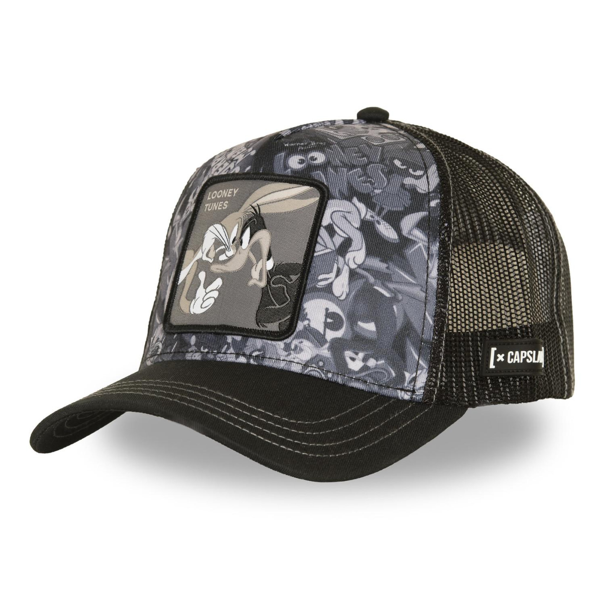 CAPSLAB Casquette trucker avec filet et patch looney tunes duo. Coloris disponibles : Gris