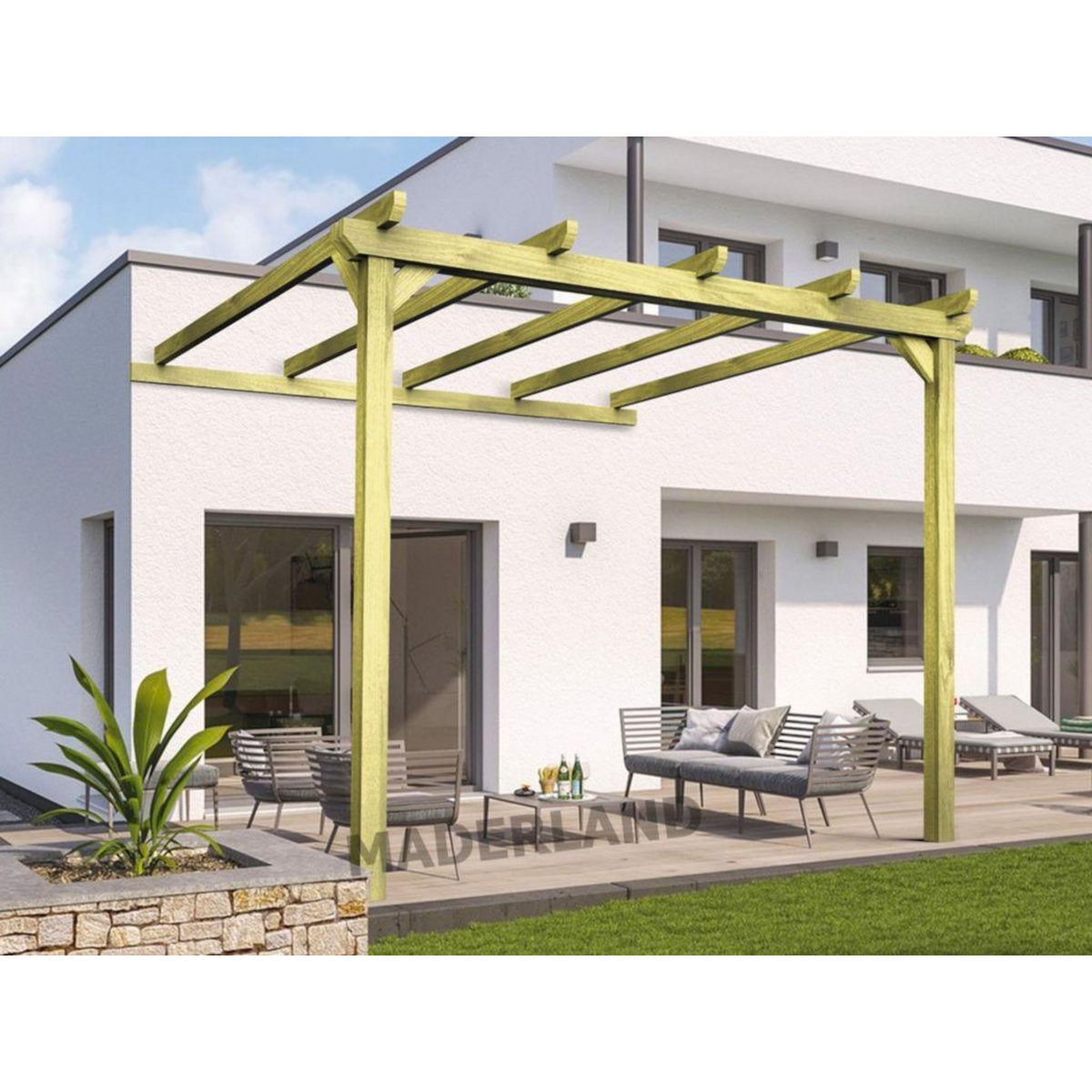 JARDIDECO Pergola adossée en bois massif Saint-Denis 420 x 420 cm - Maderland