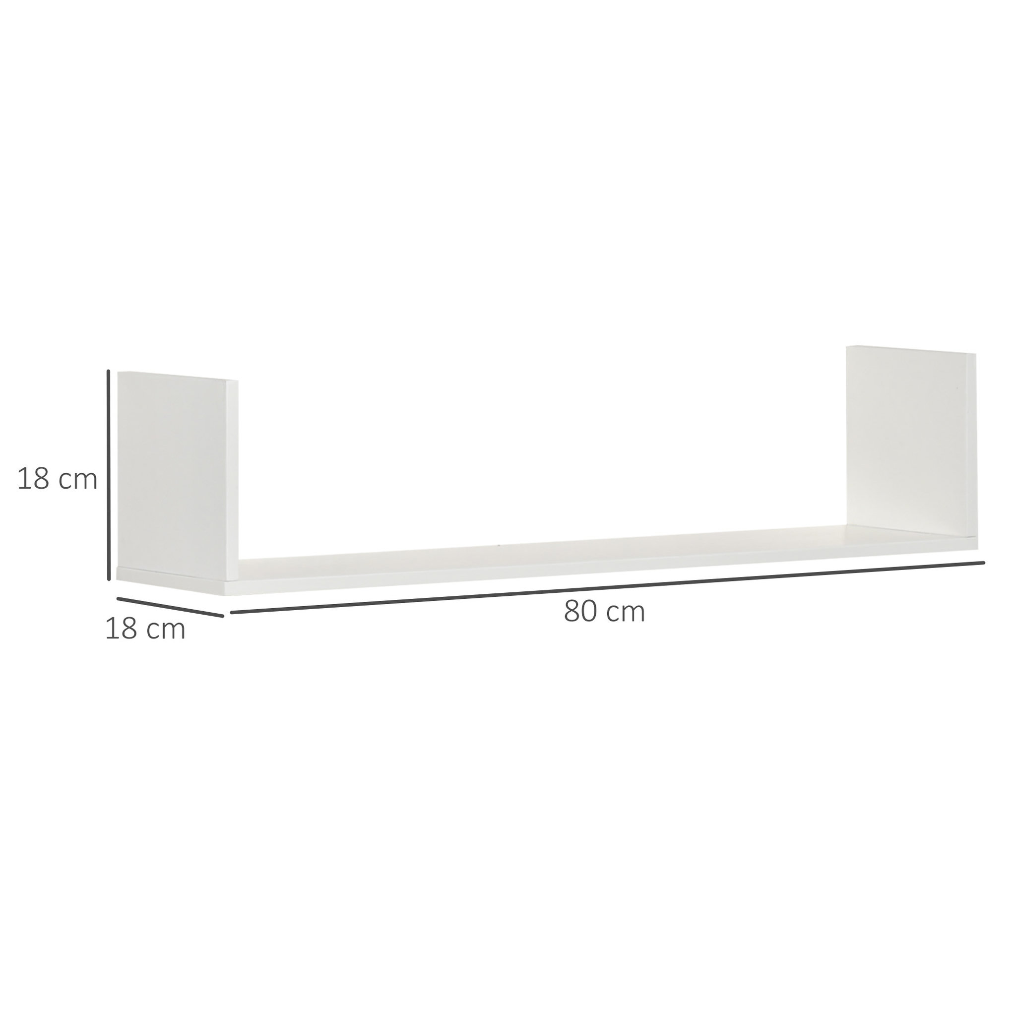 Voir la diapositive 3 : HOMCOM Lot de 3 étagères murales flottantes - dim. 80L x 18l x 18H cm - kit complet de fixation inclus - MDF grain de bois blanc