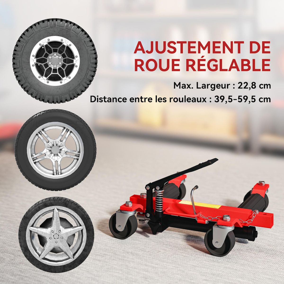 HOMCOM Lot de 2 chariots de manutention voiture - max. 680 Kg par chariot - largeur max. roue 228 mm