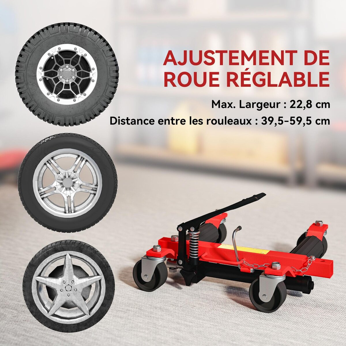 HOMCOM Lot de 2 chariots de manutention voiture - max. 680 Kg par chariot - largeur max. roue 228 mm