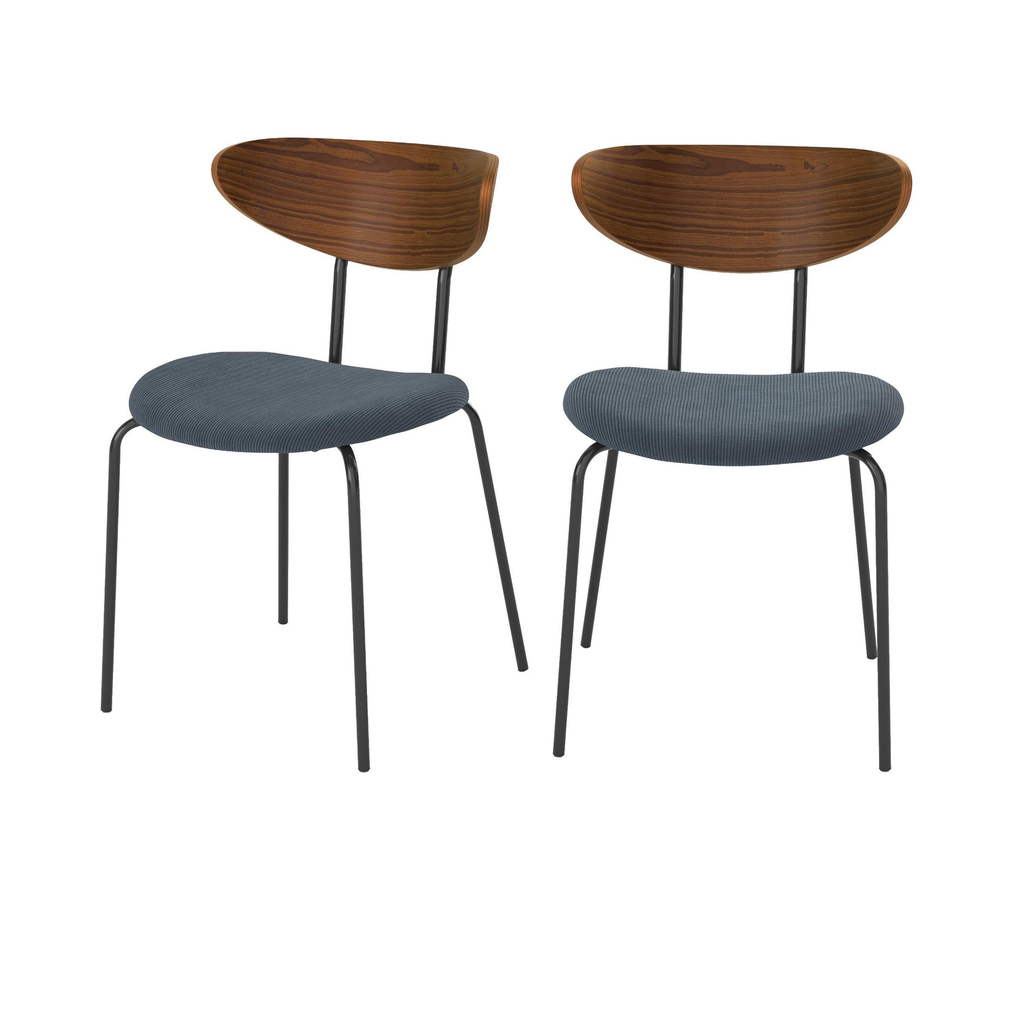 MAISON PAVANE Lot de 2 chaises en velours côtelé bleu marine et dossier en bois-jade