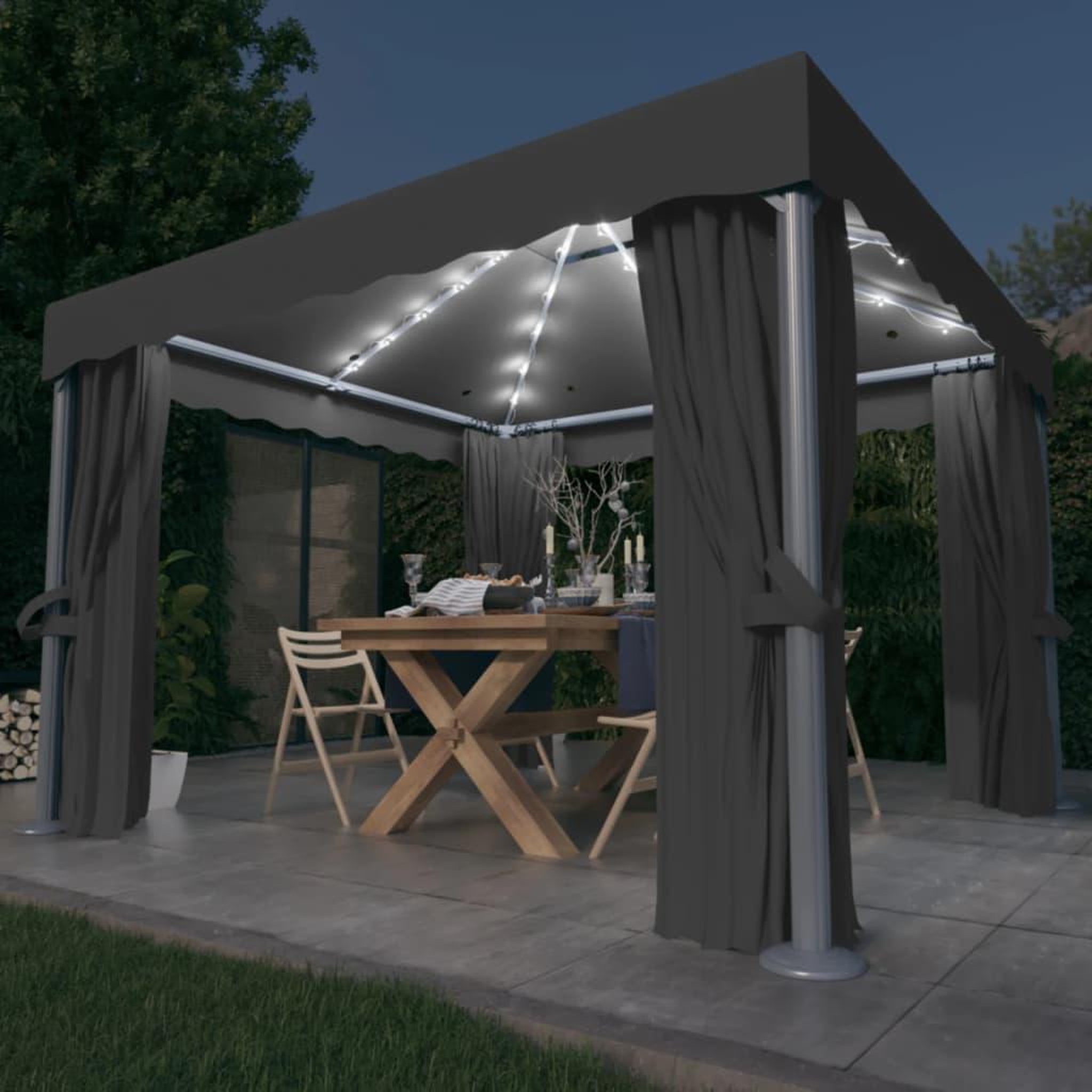 Voir la diapositive 1 : VIDAXL Tonnelle avec rideau et guirlande lumineuse LED 3x3m Anthracite
