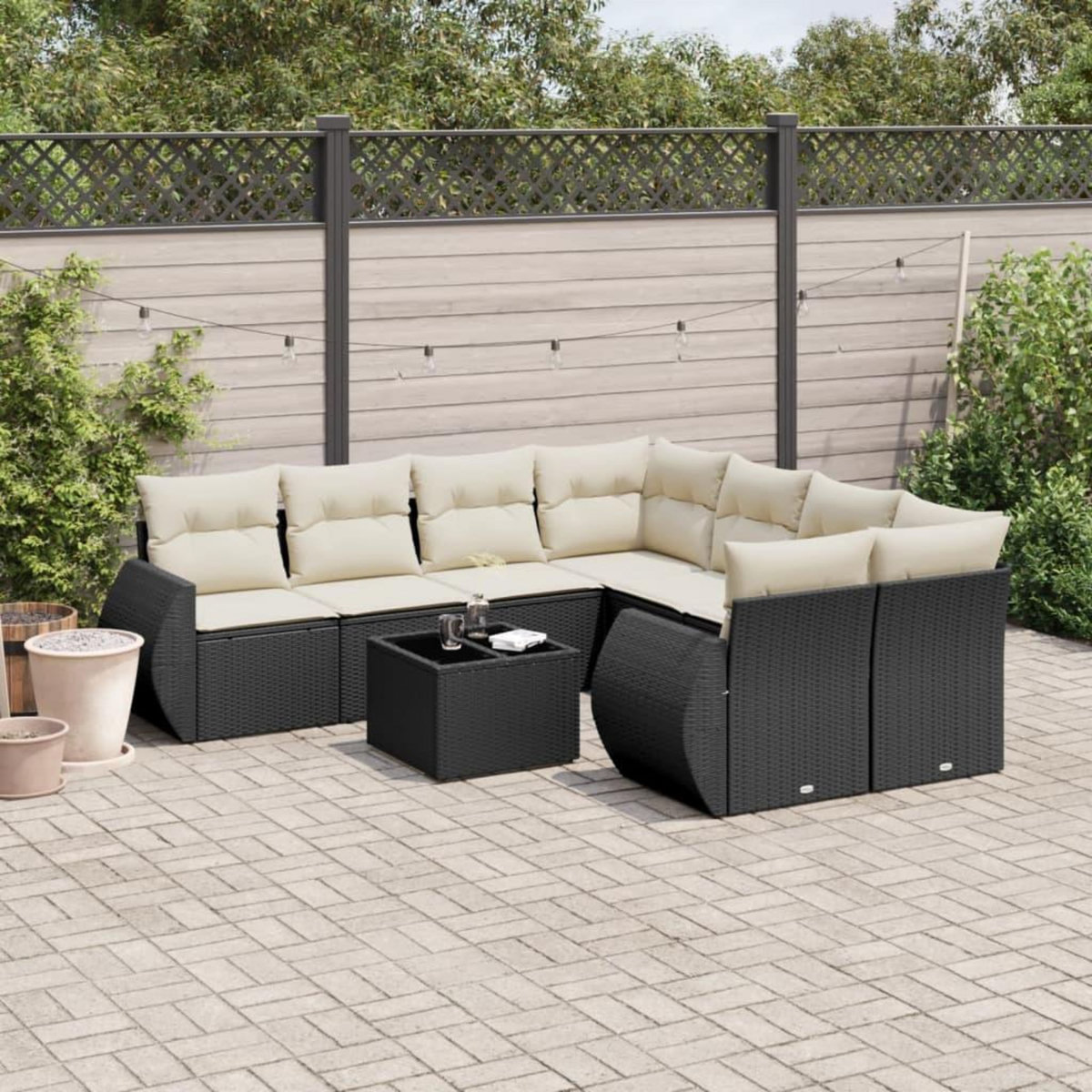 VIDAXL Salon de jardin 9 pcs avec coussins noir resine tressee
