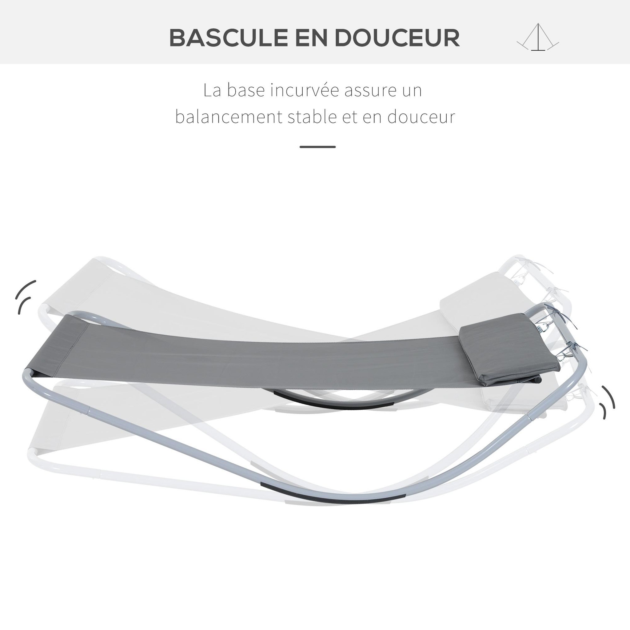 Voir la diapositive 5 : HOMCOM Bain de soleil transat de jardin bascule hamac 212L x 130l x 60H cm gris
