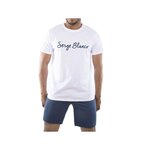 SERGE BLANCO Ensemble homme Pyjama court T-shirt col rond bicolore. Coloris disponibles : Bleu