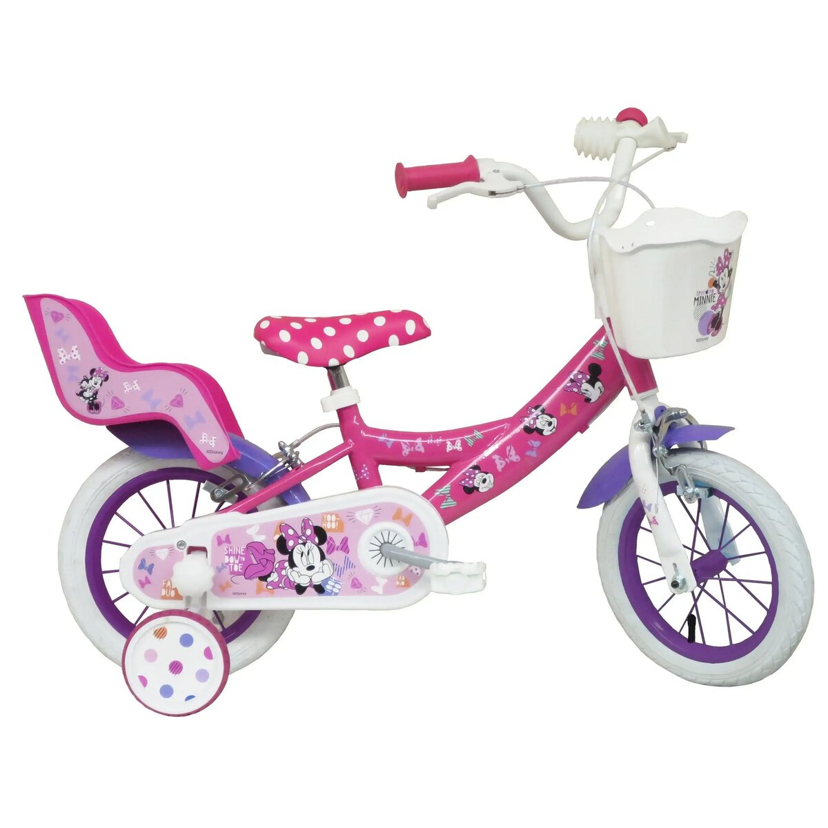 Disney Minnie Vélo 12  Fille Licence  Minnie  pour enfant de 2 à 4 ans avec stabilisateurs à molettes - 2 freins