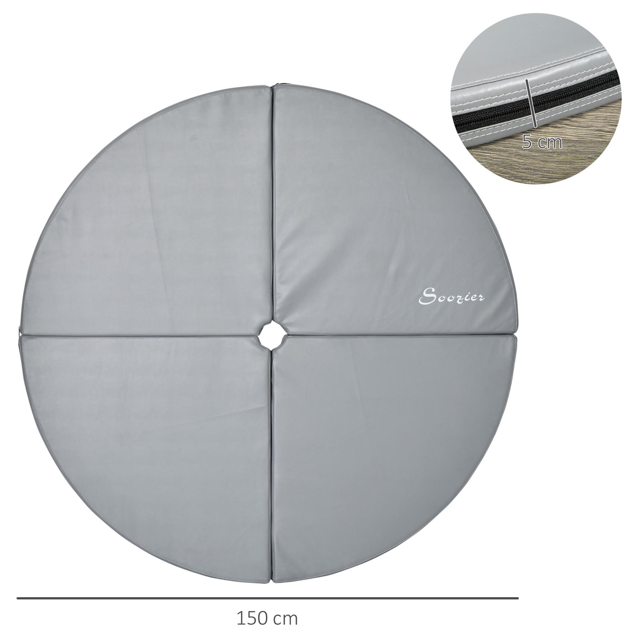 Voir la diapositive 3 : HOMCOM Tapis de pole dance pliable - pole dance mat - tapis de protection ø 150 cm épaisseur 5 cm - revêtement pvc gris