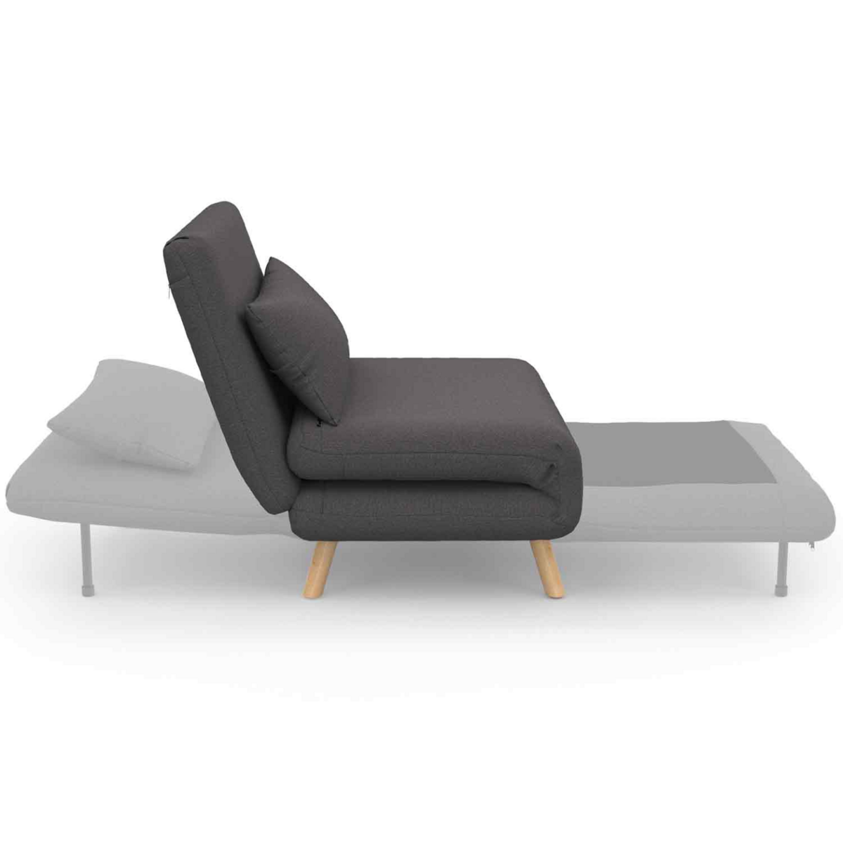 ID MARKET Fauteuil convertible ROMEO lit d'appoint 1 place 80x190 cm tissu gris anthracite