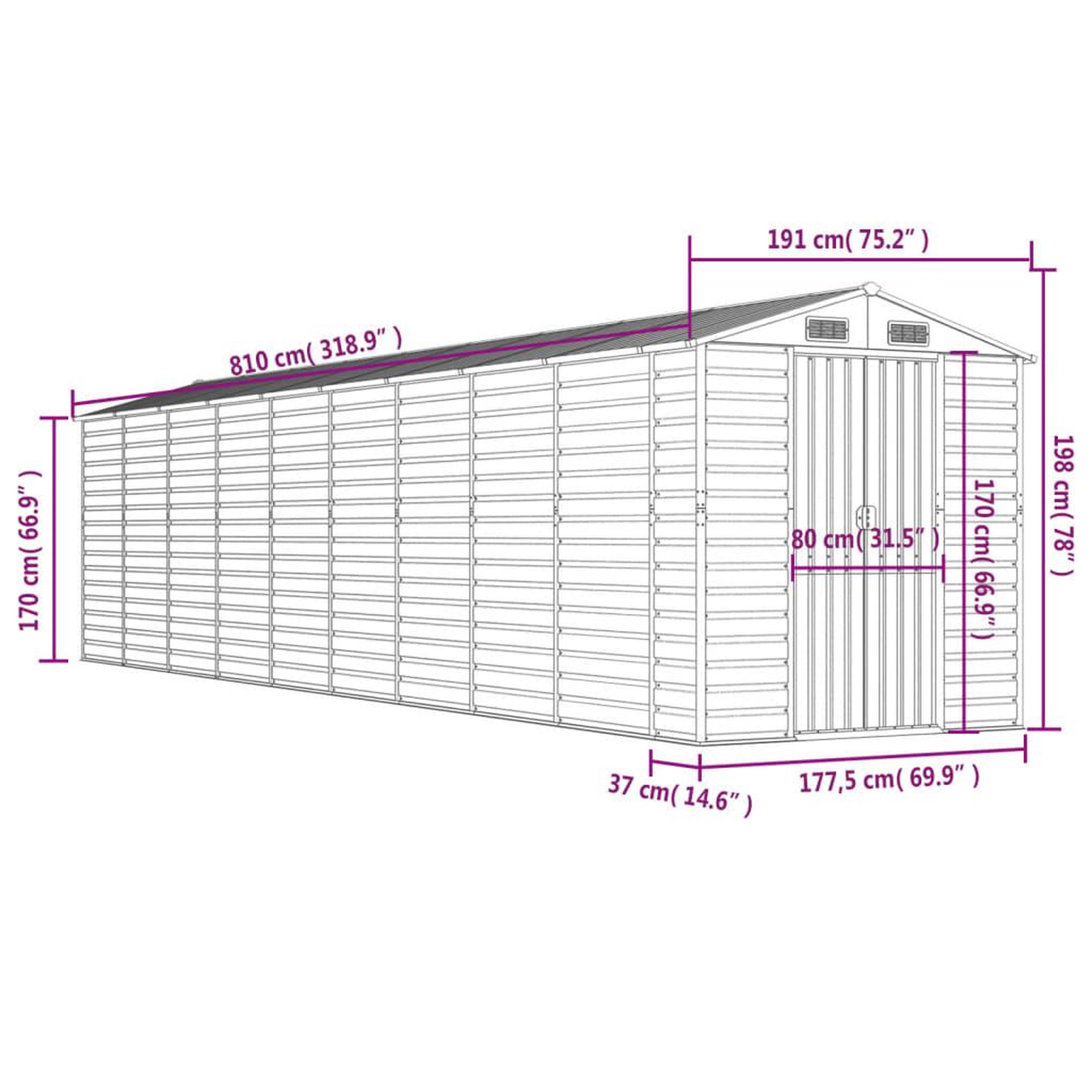 Voir la diapositive 6 : VIDAXL Abri de jardin vert 191x810x198 cm acier galvanise