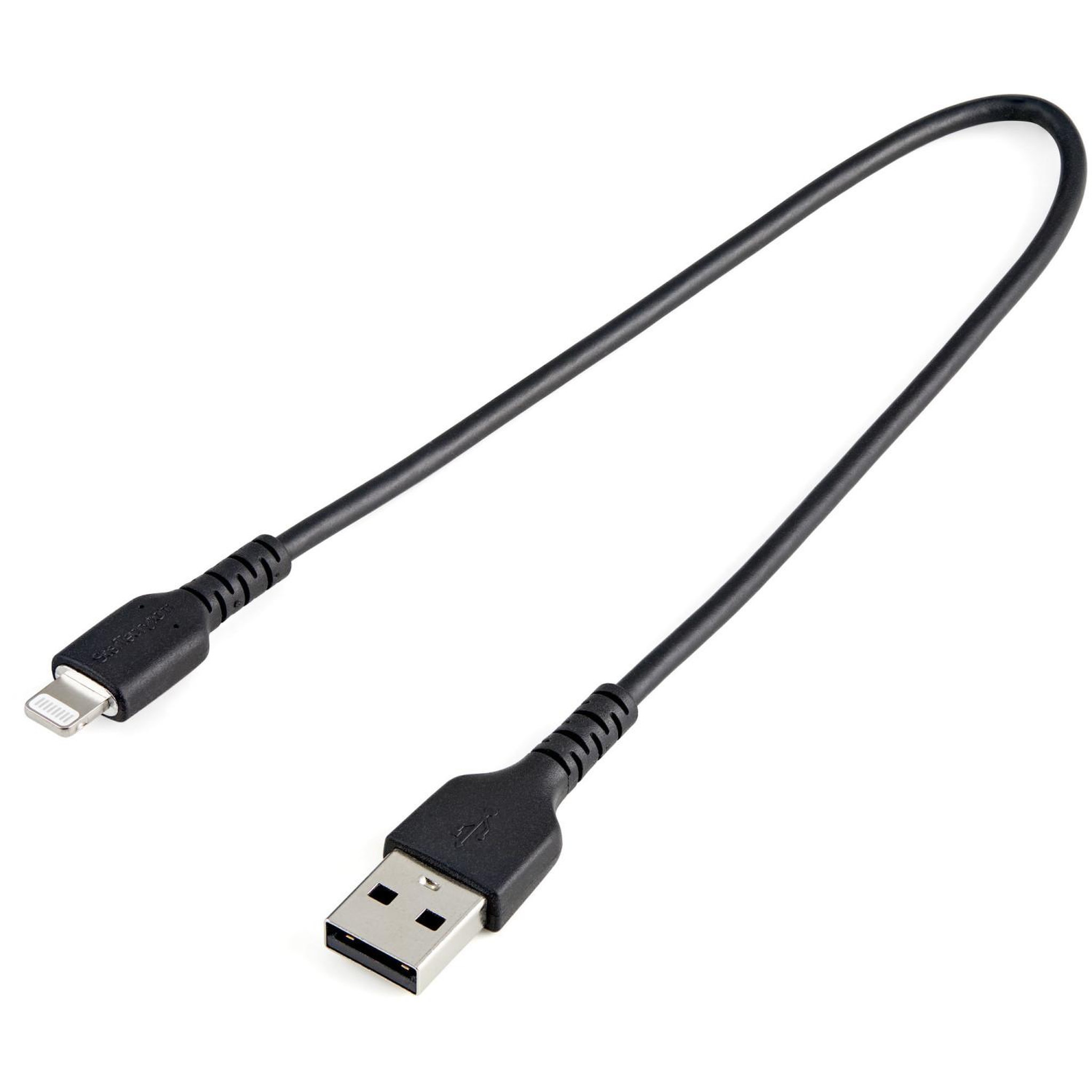 Voir la diapositive 2 : Startech Startech.com câble usb-a vers lightning noir robuste 30cm - câble de charge/synchronisation de type a vers lightning en fibre aramide - ipad/iphone 12 - certifié apple mfi